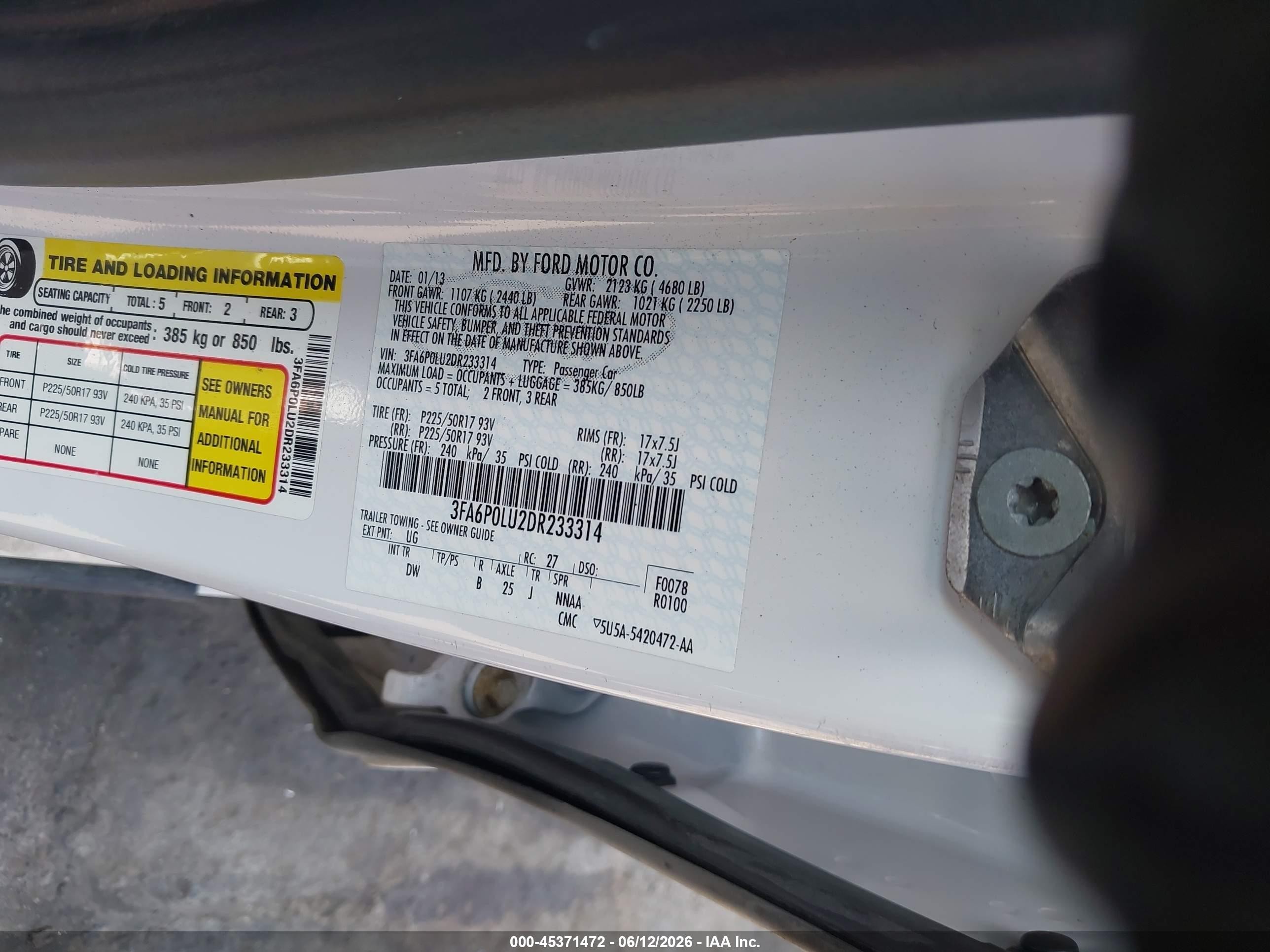 2013 Ford Fusion Hybrid Se White vin: 3FA6P0LU2DR233314