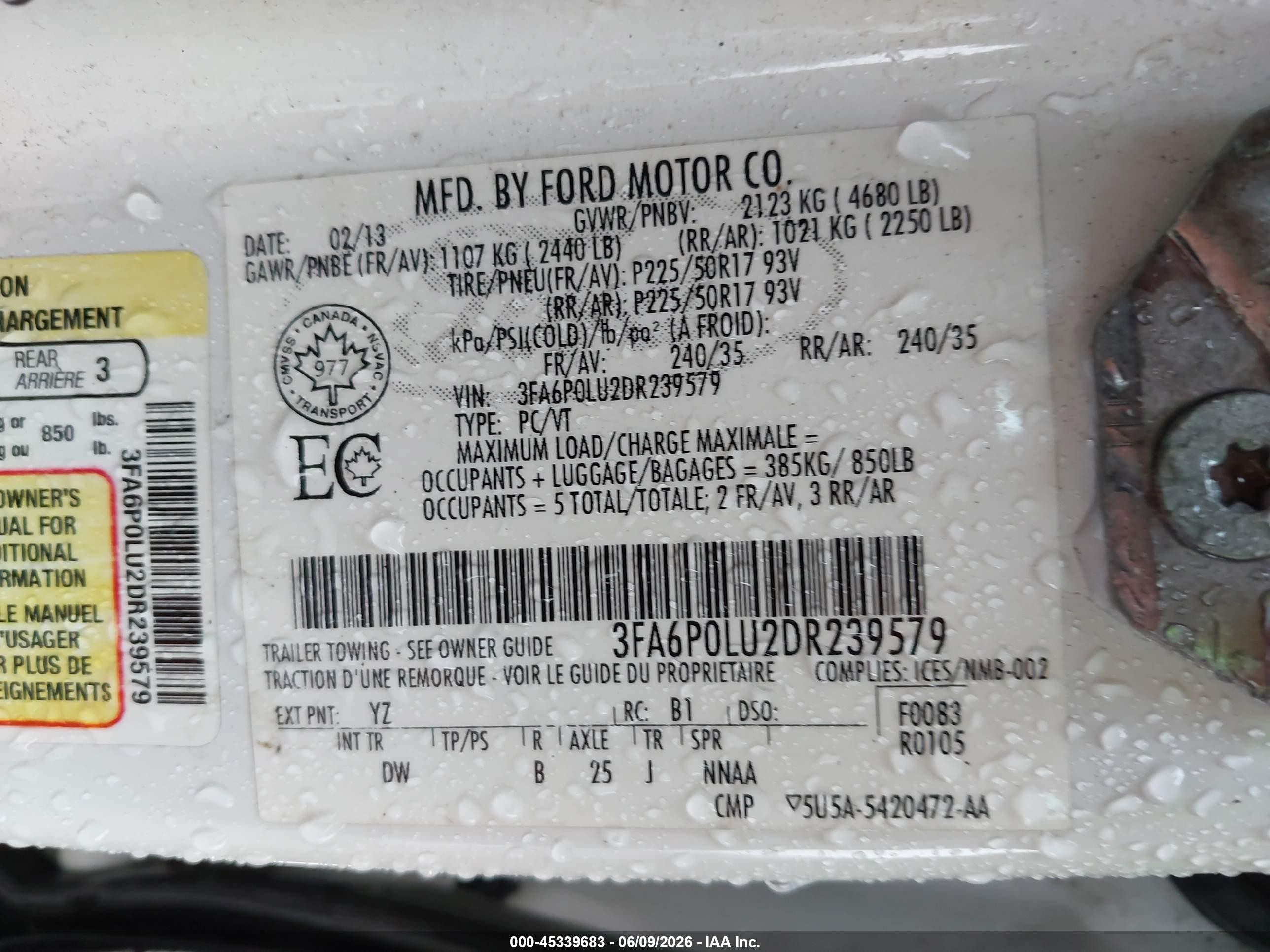 2013 Ford Fusion Hybrid Se White vin: 3FA6P0LU2DR239579