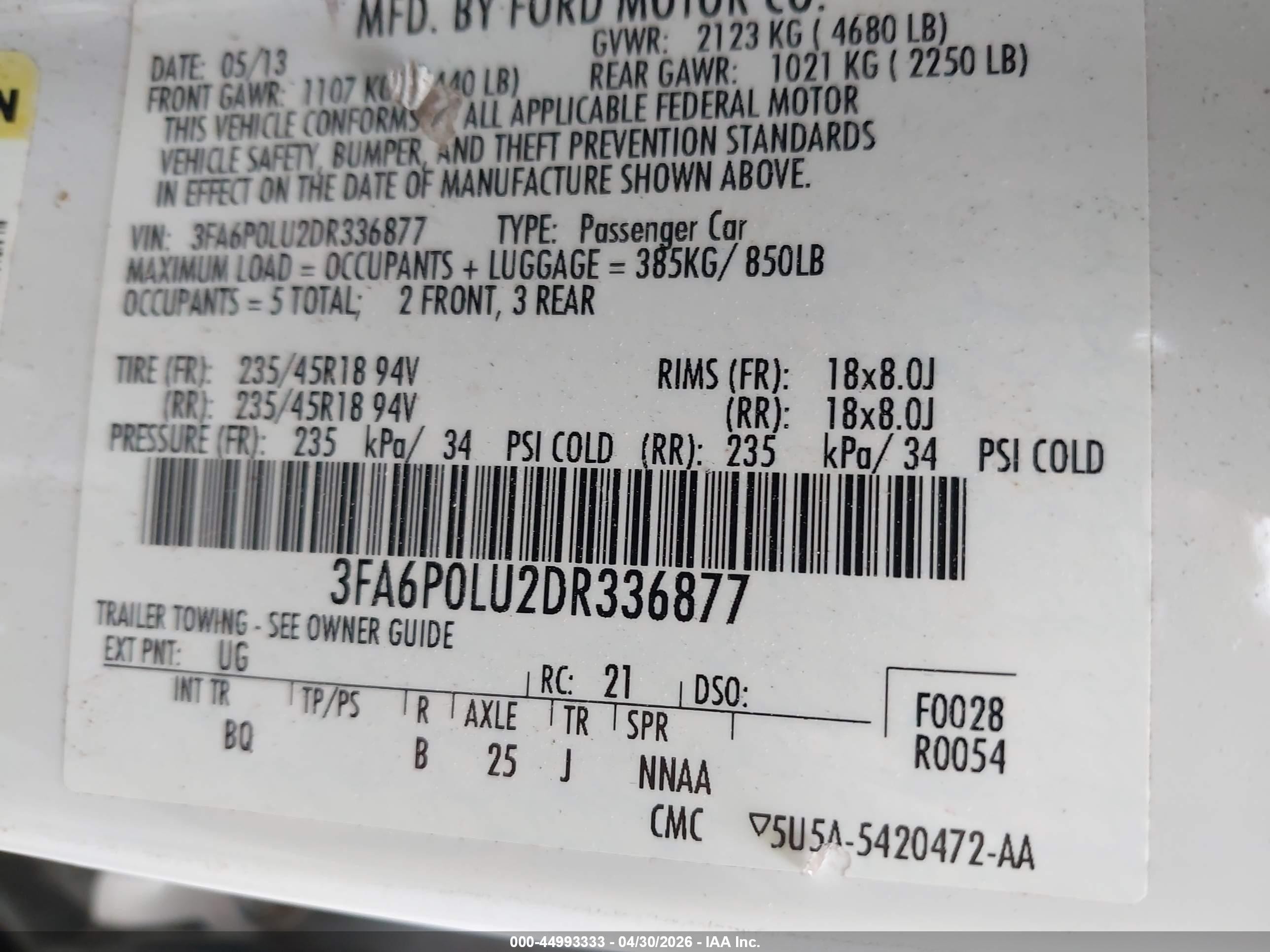 2013 Ford Fusion Hybrid Se White vin: 3FA6P0LU2DR336877