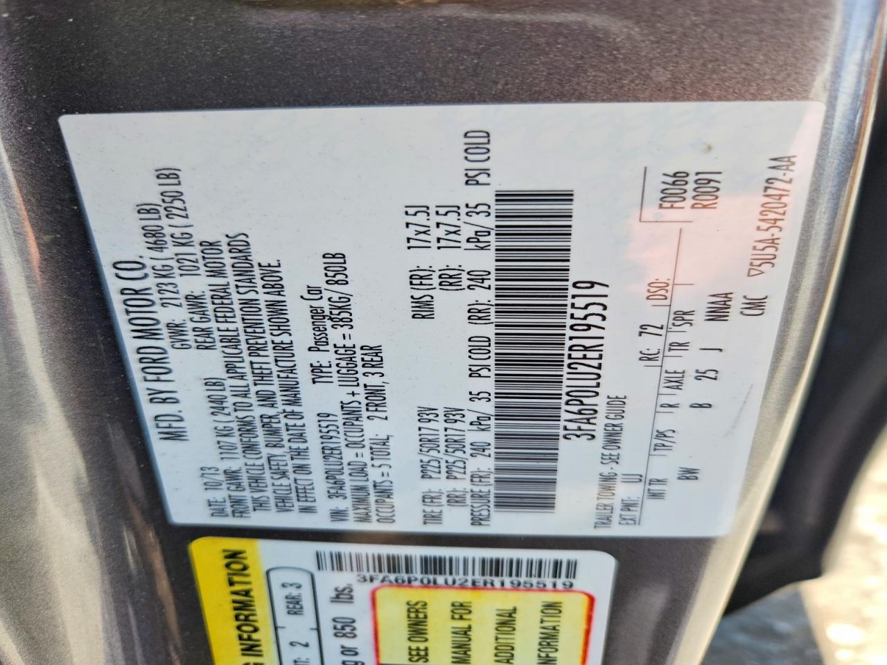2014 Ford Fusion Se Hybrid Gray vin: 3FA6P0LU2ER195519