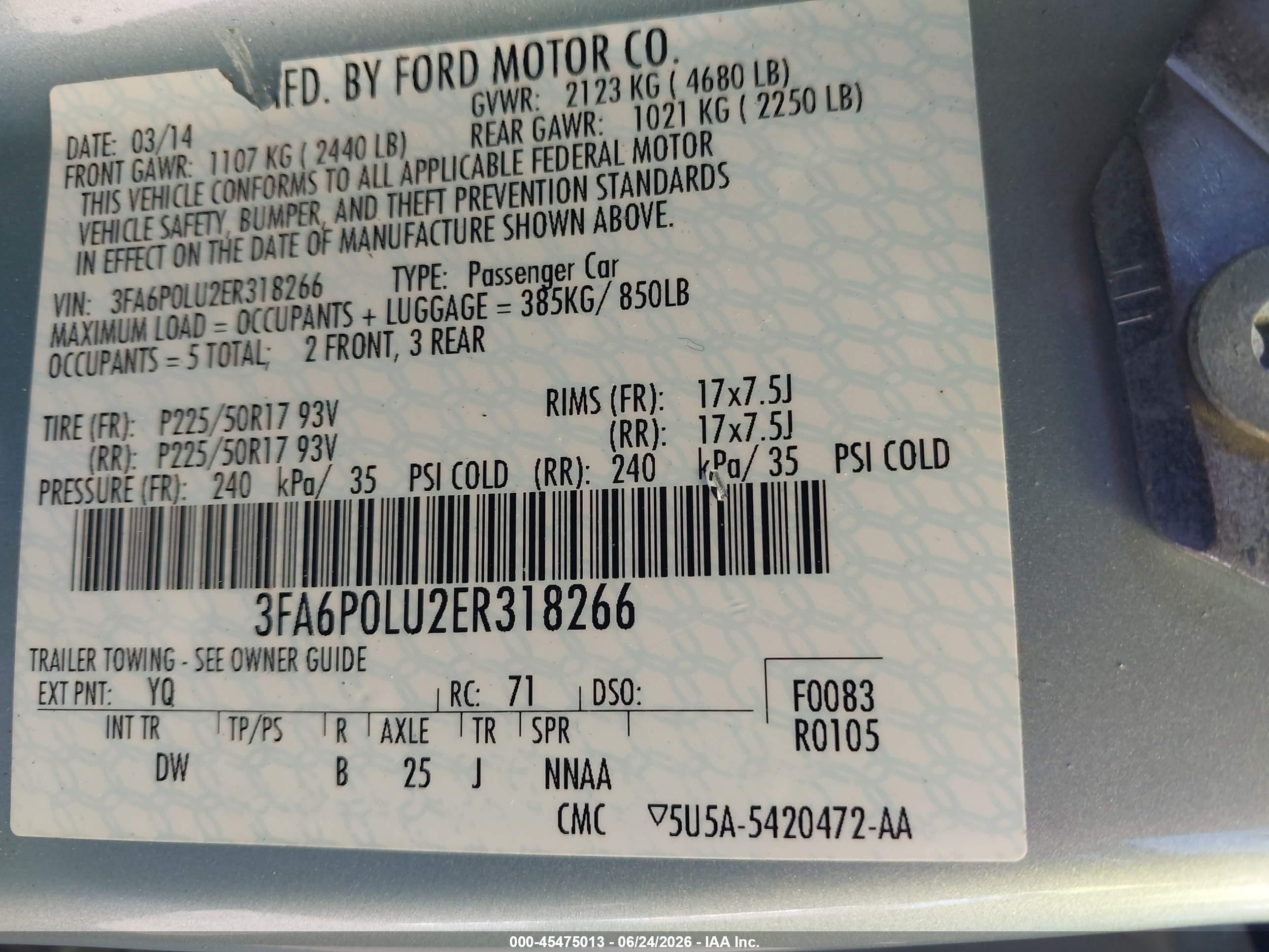 2014 Ford Fusion Hybrid Se Light Blue vin: 3FA6P0LU2ER318266