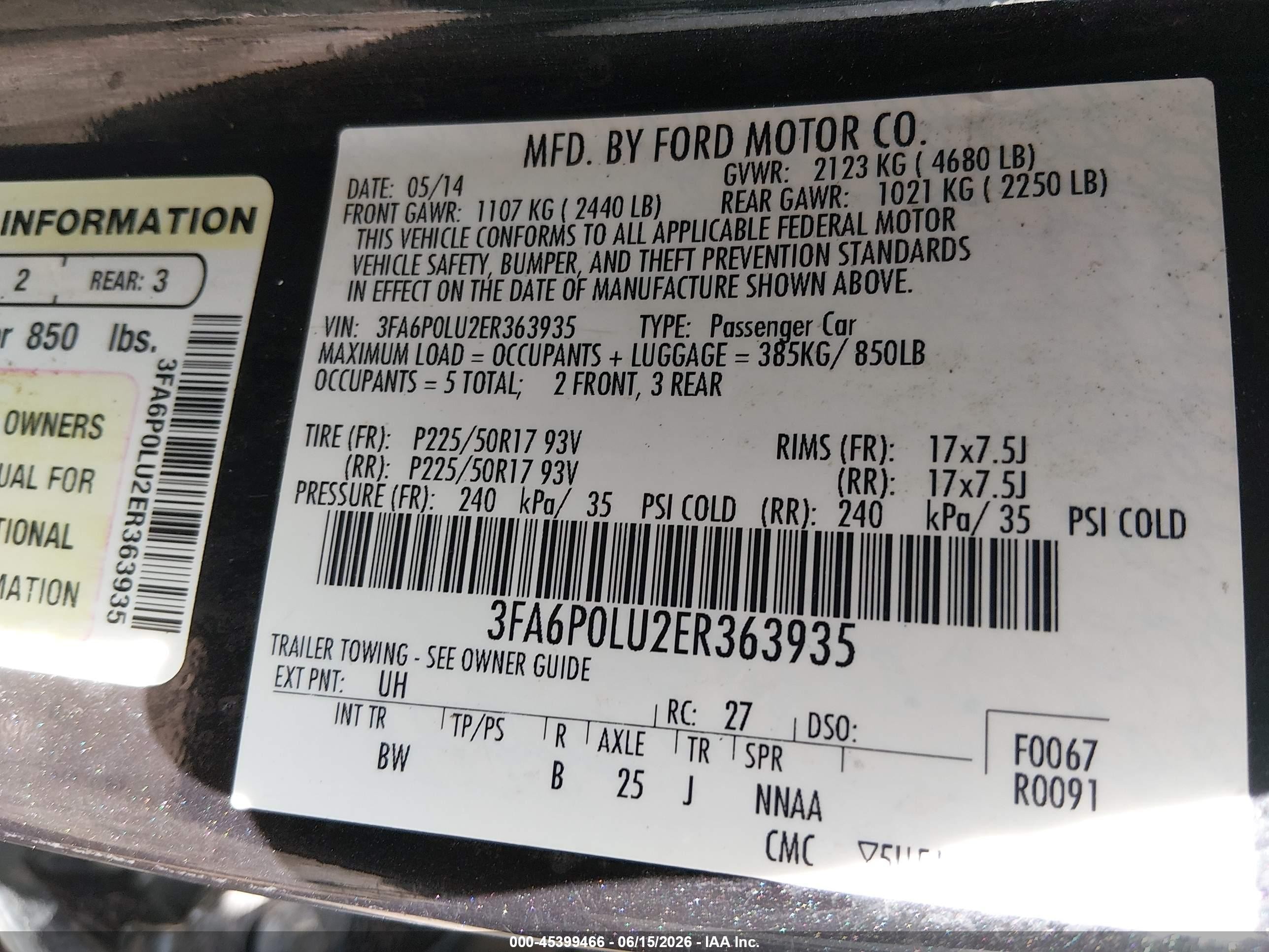 2014 Ford Fusion Hybrid Se Black vin: 3FA6P0LU2ER363935
