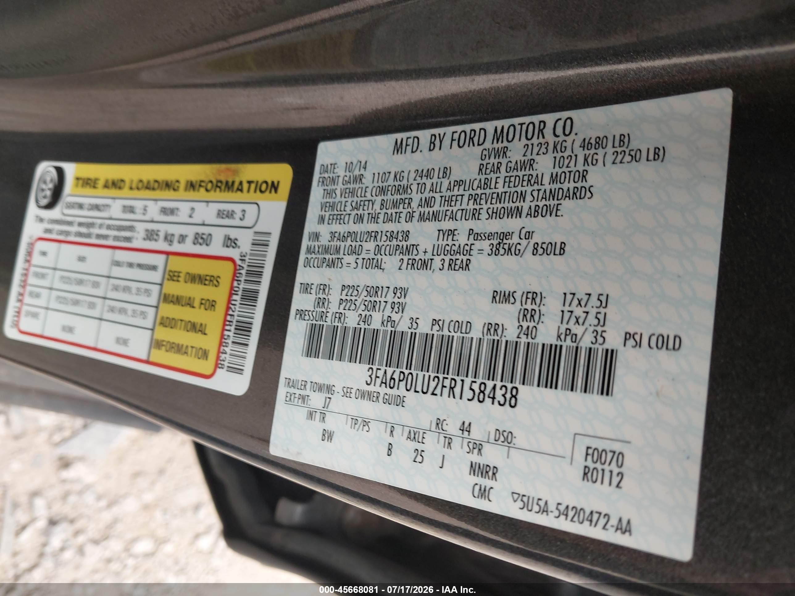 2015 Ford Fusion Hybrid Se Gray vin: 3FA6P0LU2FR158438