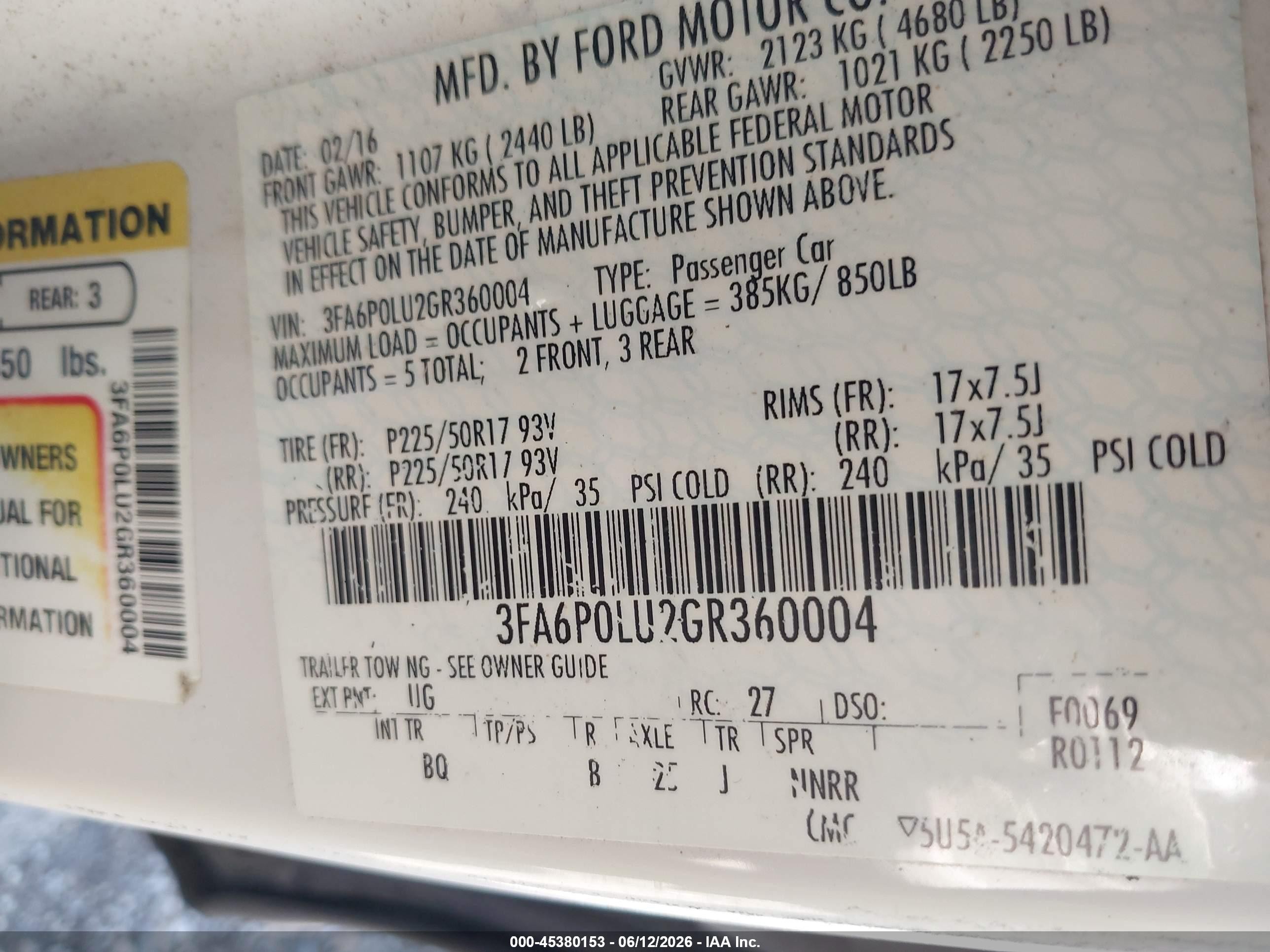 2016 Ford Fusion Hybrid Se White vin: 3FA6P0LU2GR360004