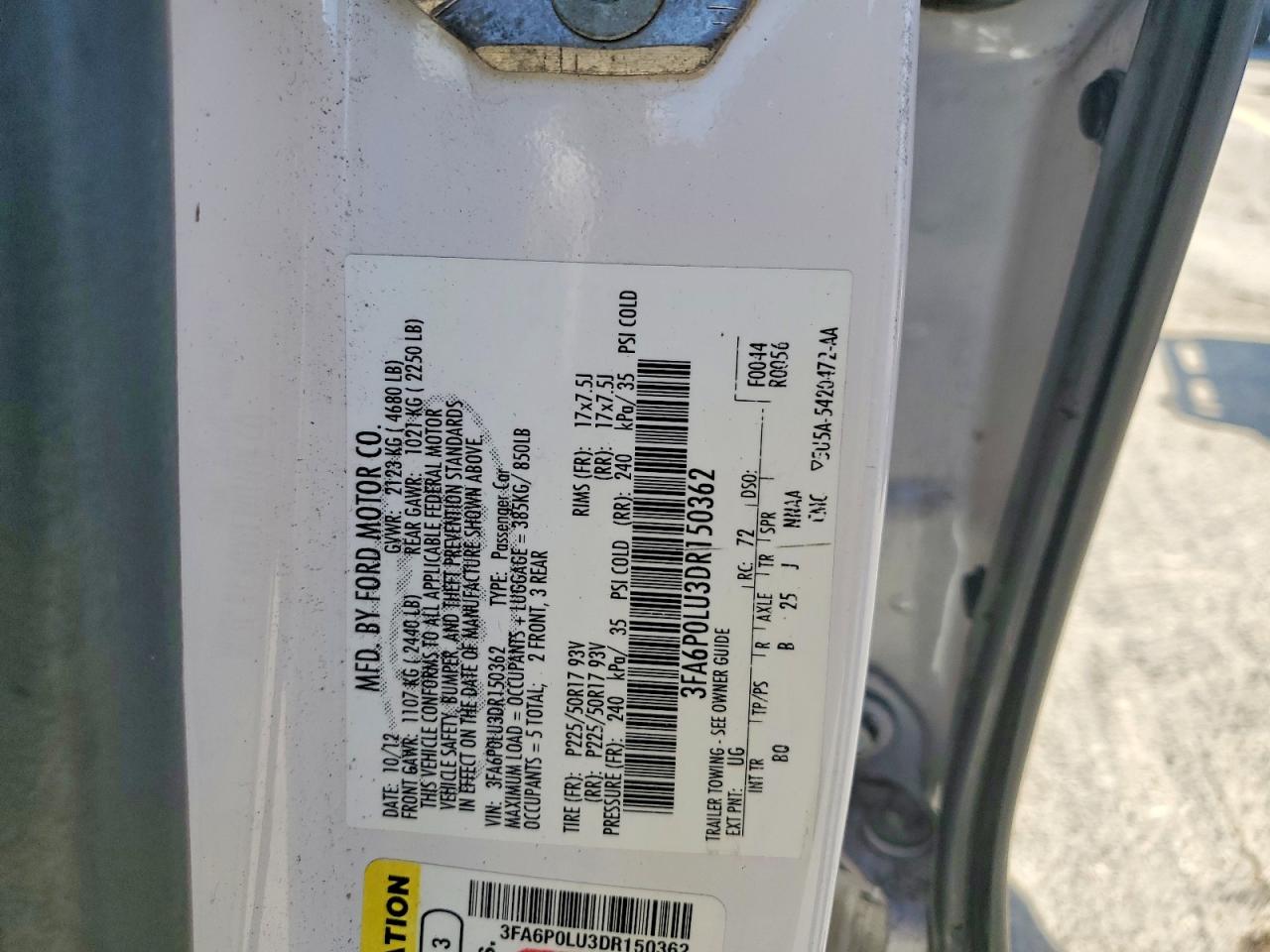 2013 Ford Fusion Se Hybrid White vin: 3FA6P0LU3DR150362