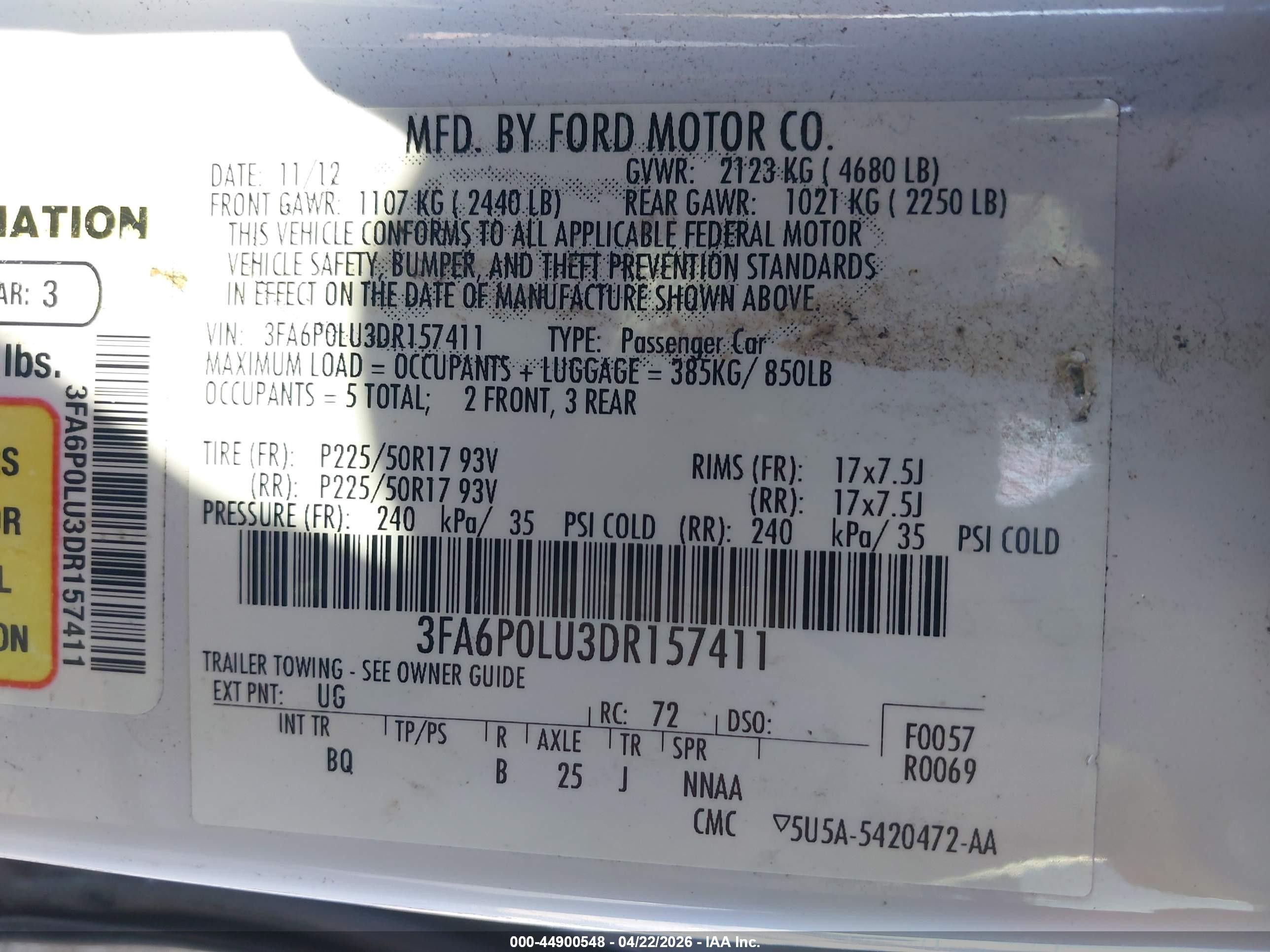 2013 Ford Fusion Hybrid Se White vin: 3FA6P0LU3DR157411