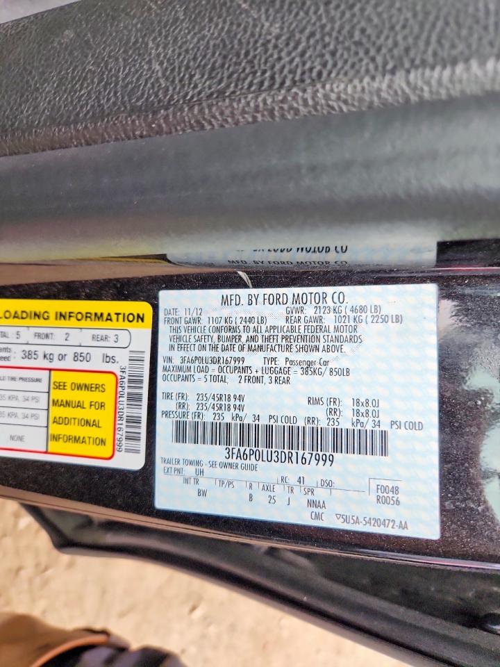 2013 Ford Fusion Se Hybrid Black vin: 3FA6P0LU3DR167999