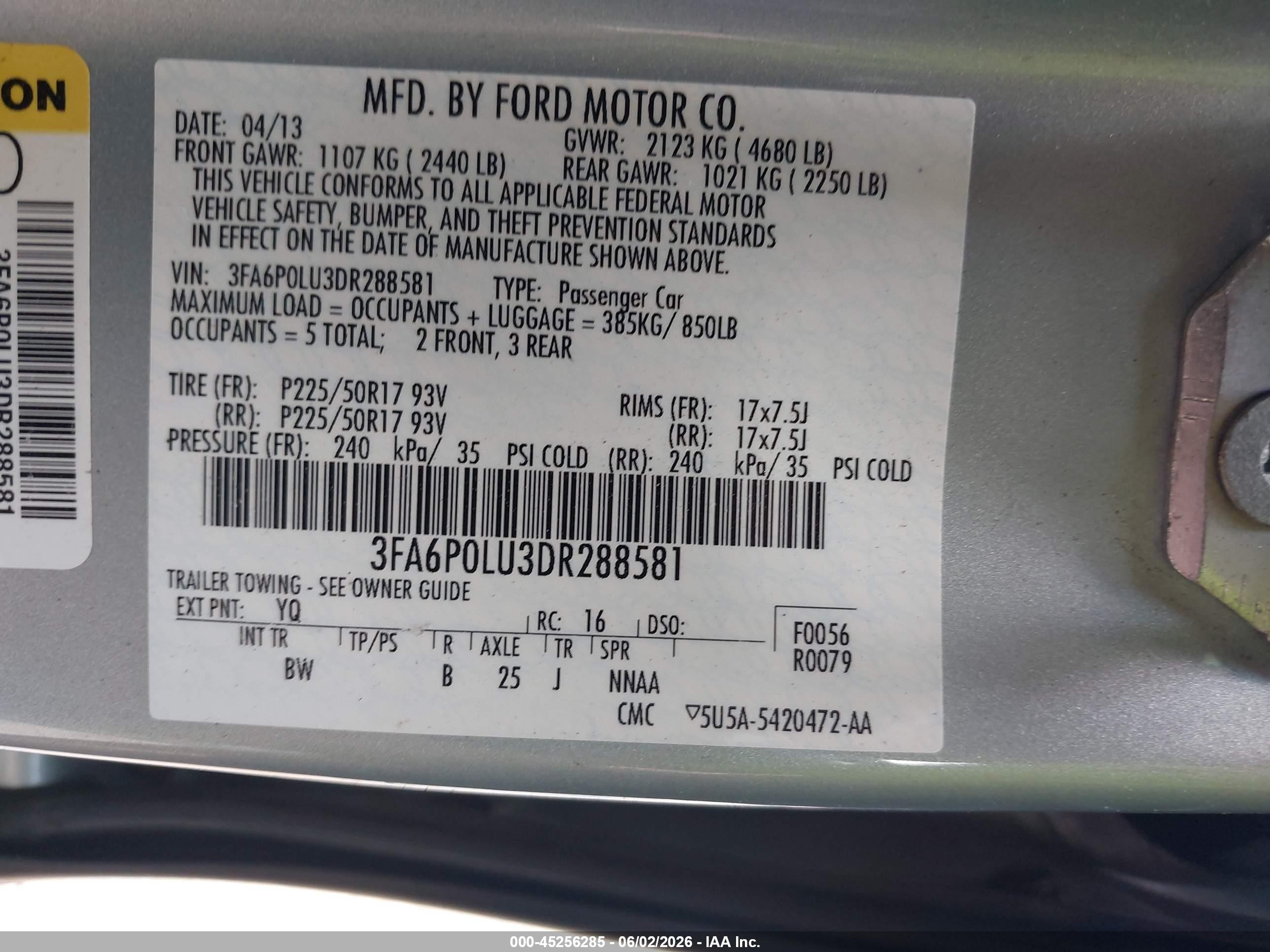 2013 Ford Fusion Hybrid Se Light Blue vin: 3FA6P0LU3DR288581