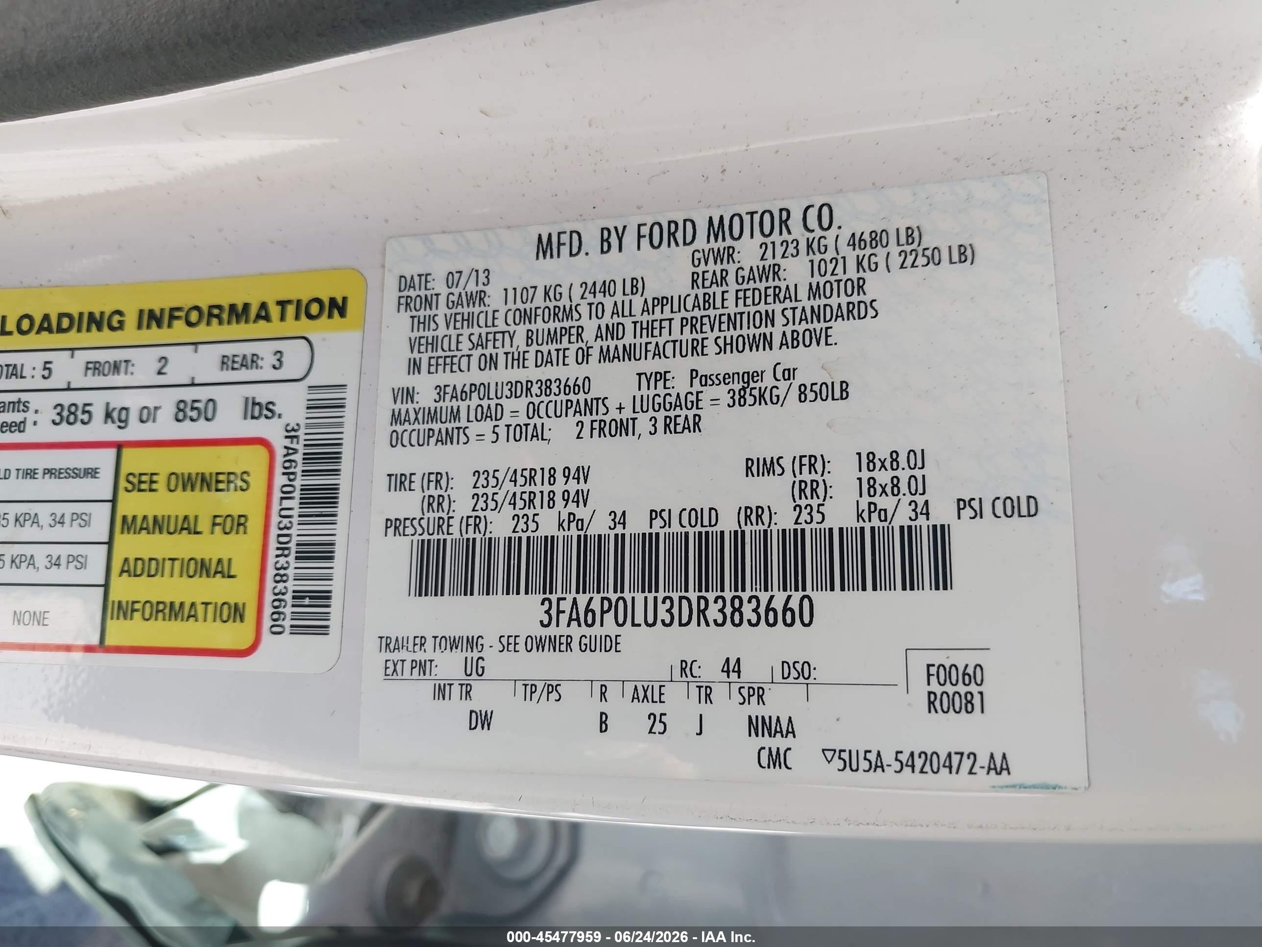 2013 Ford Fusion Hybrid Se White vin: 3FA6P0LU3DR383660