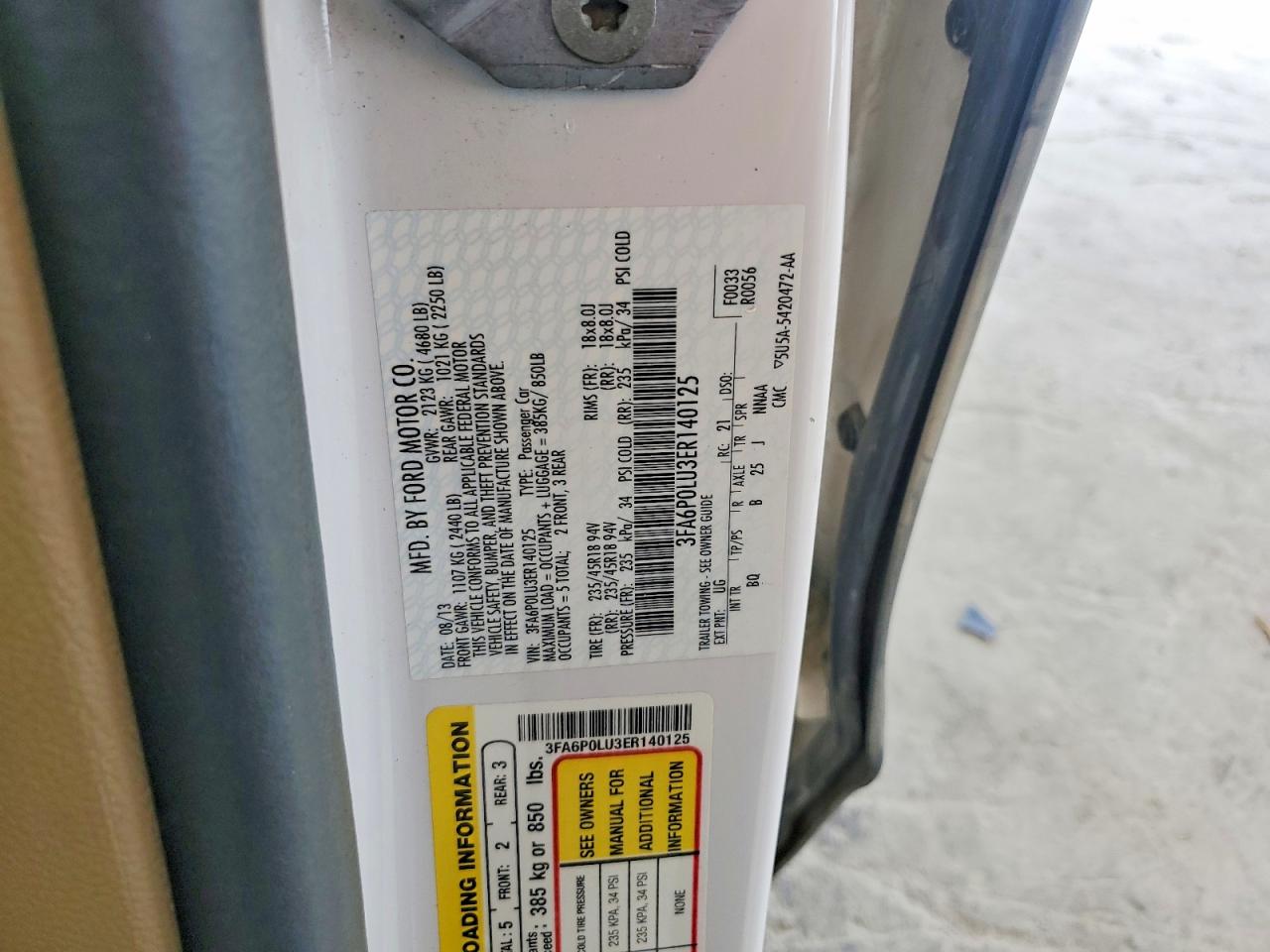 2014 Ford Fusion Se Hybrid White vin: 3FA6P0LU3ER140125
