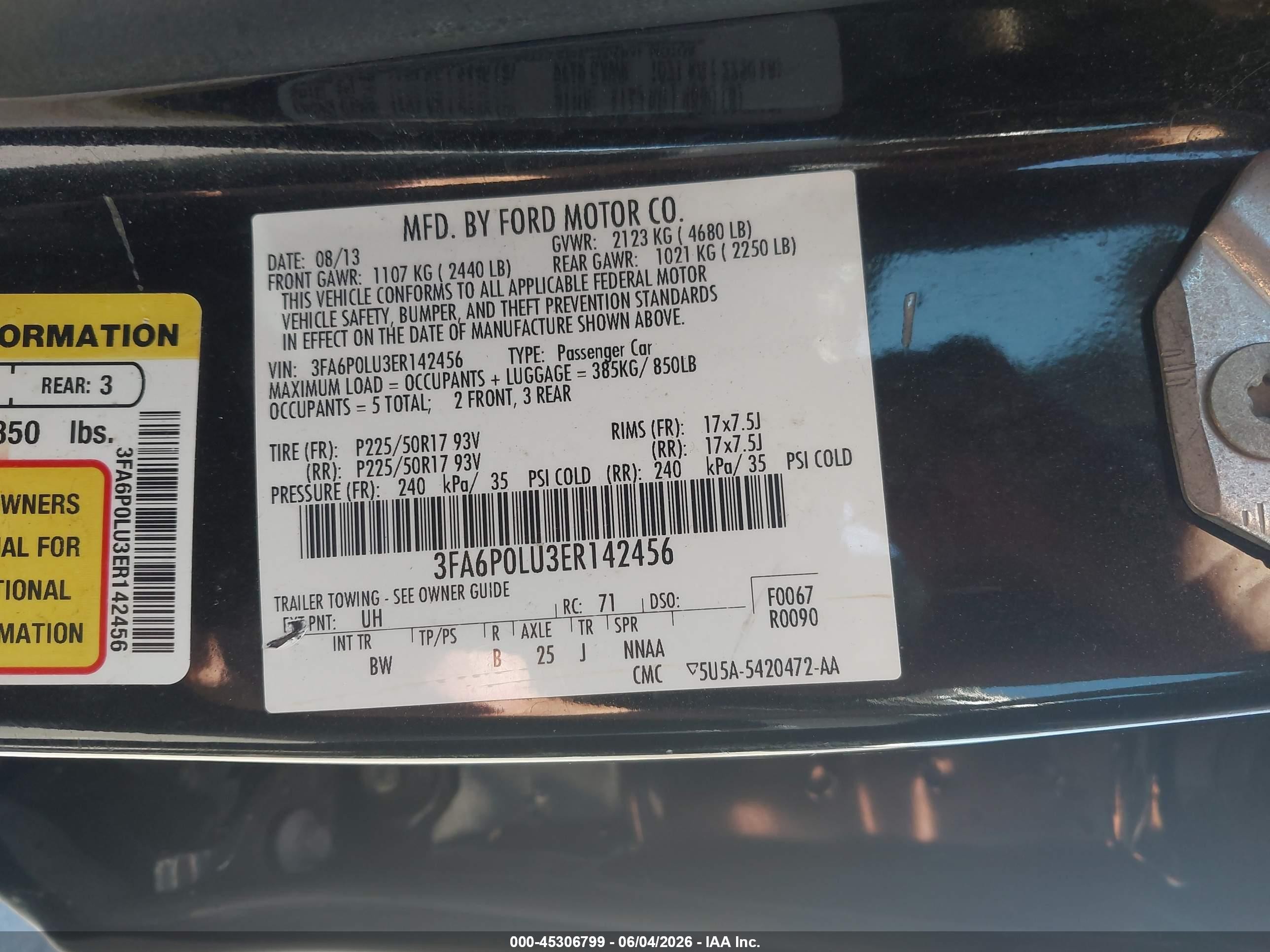 2014 Ford Fusion Hybrid Se Black vin: 3FA6P0LU3ER142456