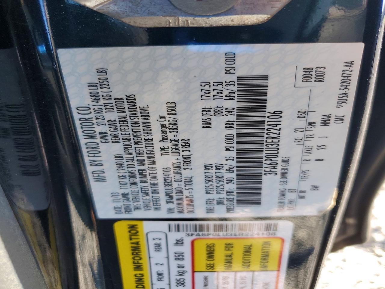 2014 Ford Fusion Se Hybrid Black vin: 3FA6P0LU3ER224106