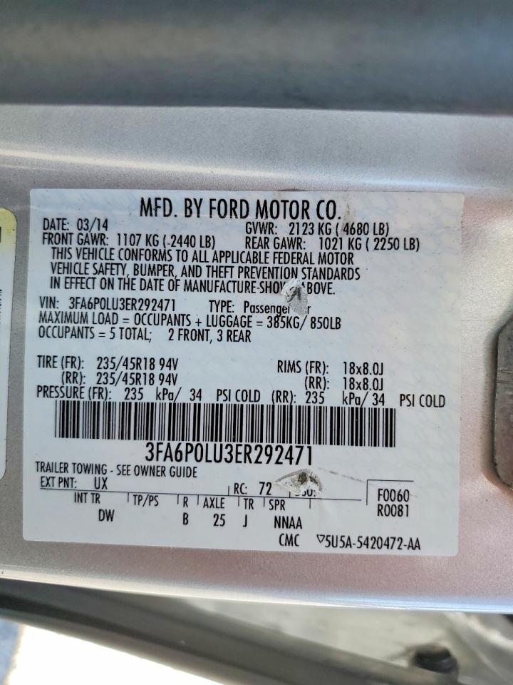 2014 Ford Fusion Se Hybrid Silver vin: 3FA6P0LU3ER292471