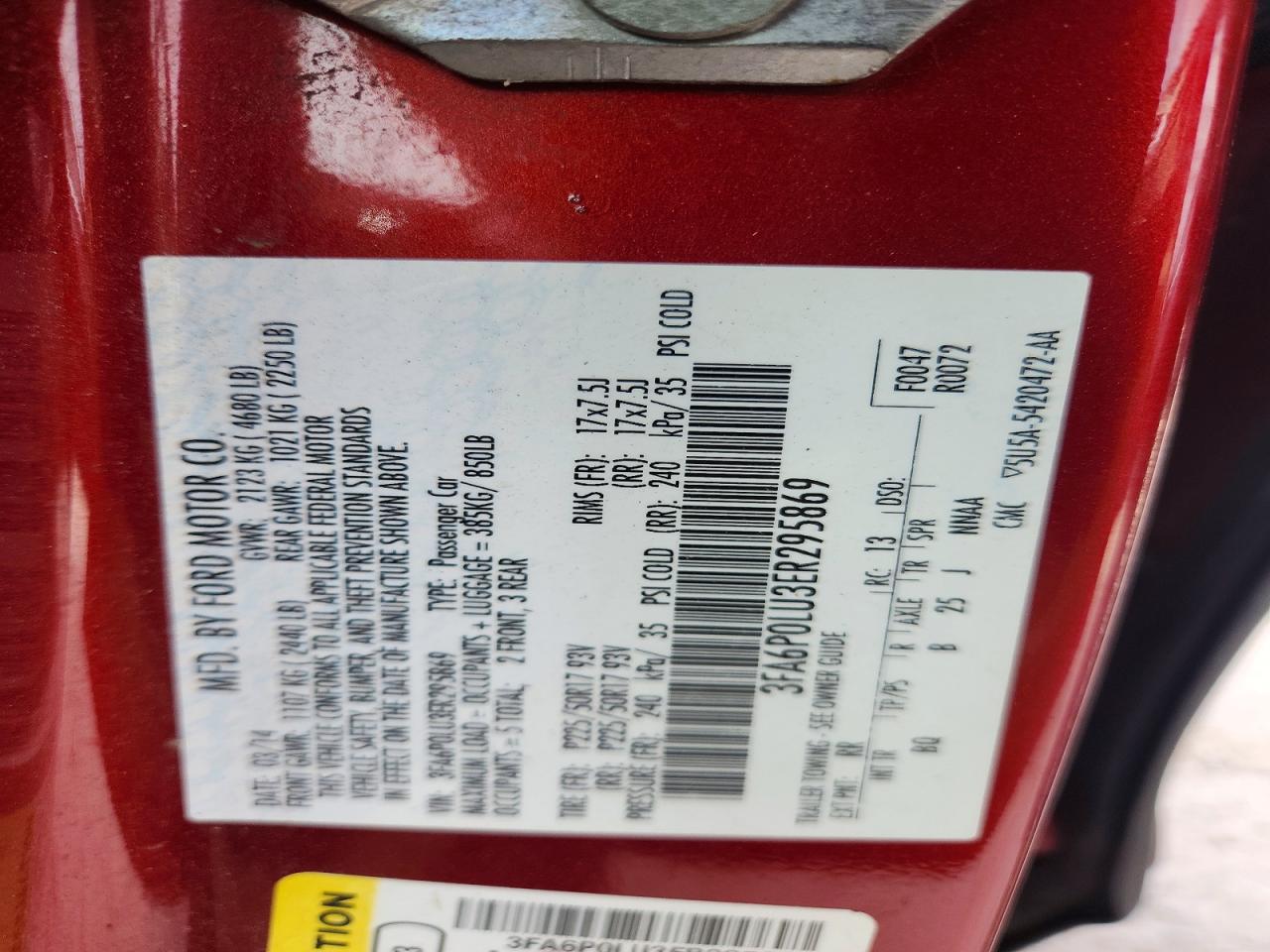 2014 Ford Fusion Se Hybrid Red vin: 3FA6P0LU3ER295869