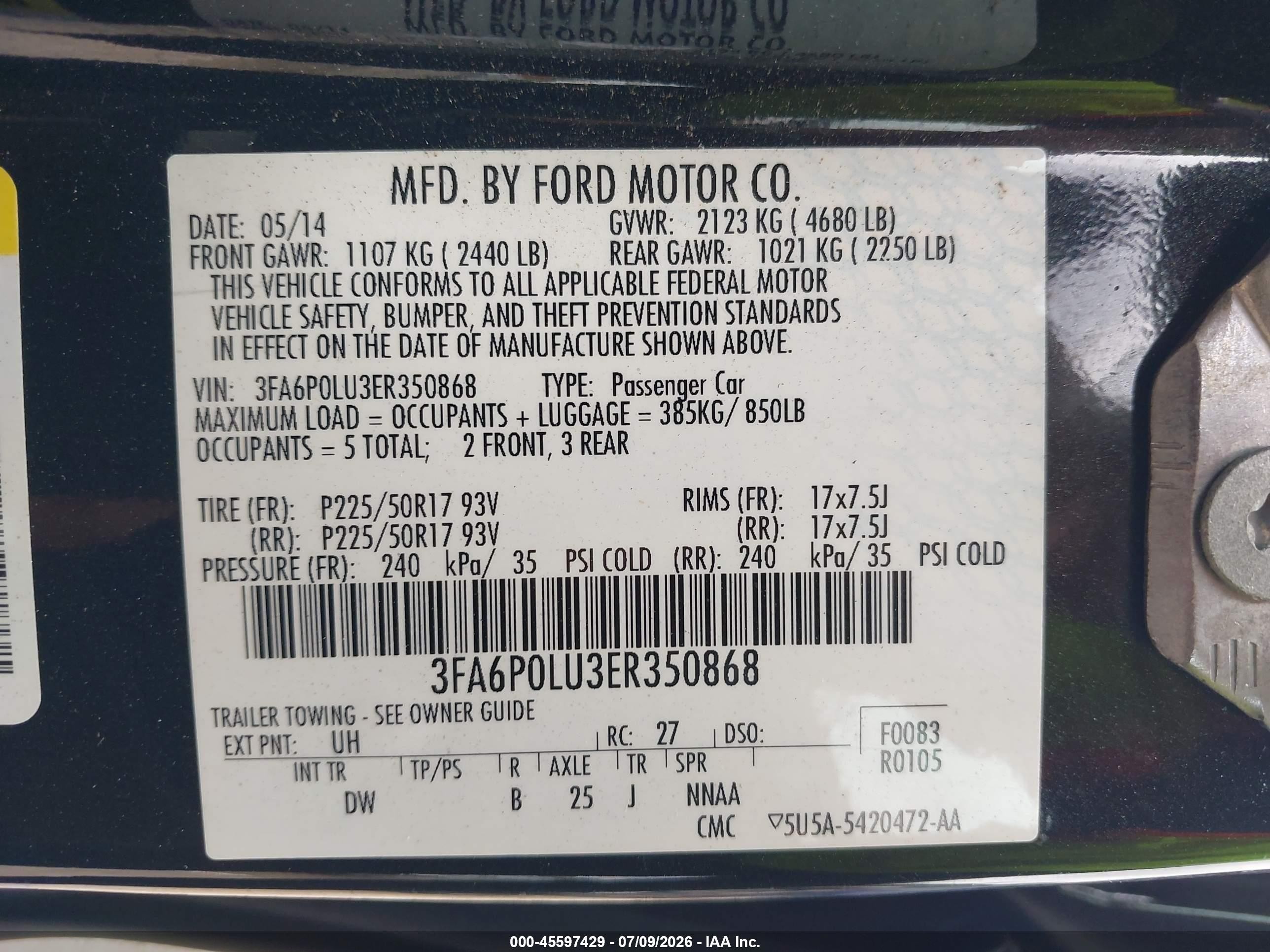 2014 Ford Fusion Hybrid Se Black vin: 3FA6P0LU3ER350868