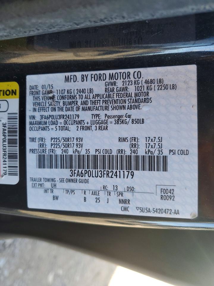 2015 Ford Fusion Se Hybrid Black vin: 3FA6P0LU3FR241179
