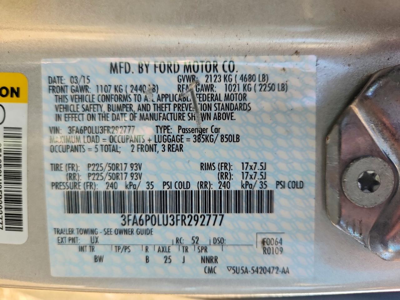 2015 Ford Fusion Se Hybrid Silver vin: 3FA6P0LU3FR292777