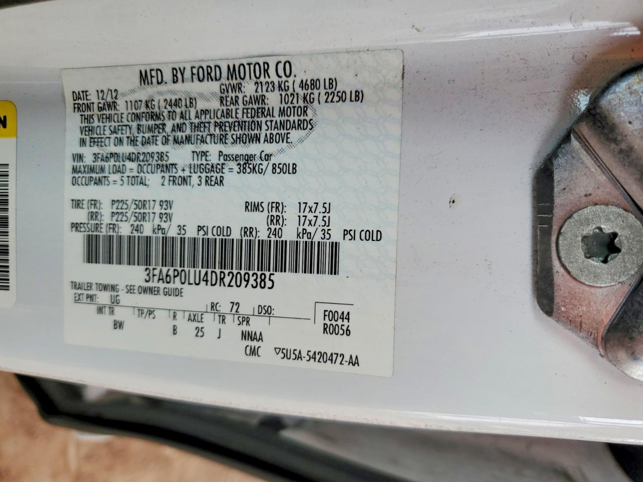 2013 Ford Fusion Se Hybrid White vin: 3FA6P0LU4DR209385
