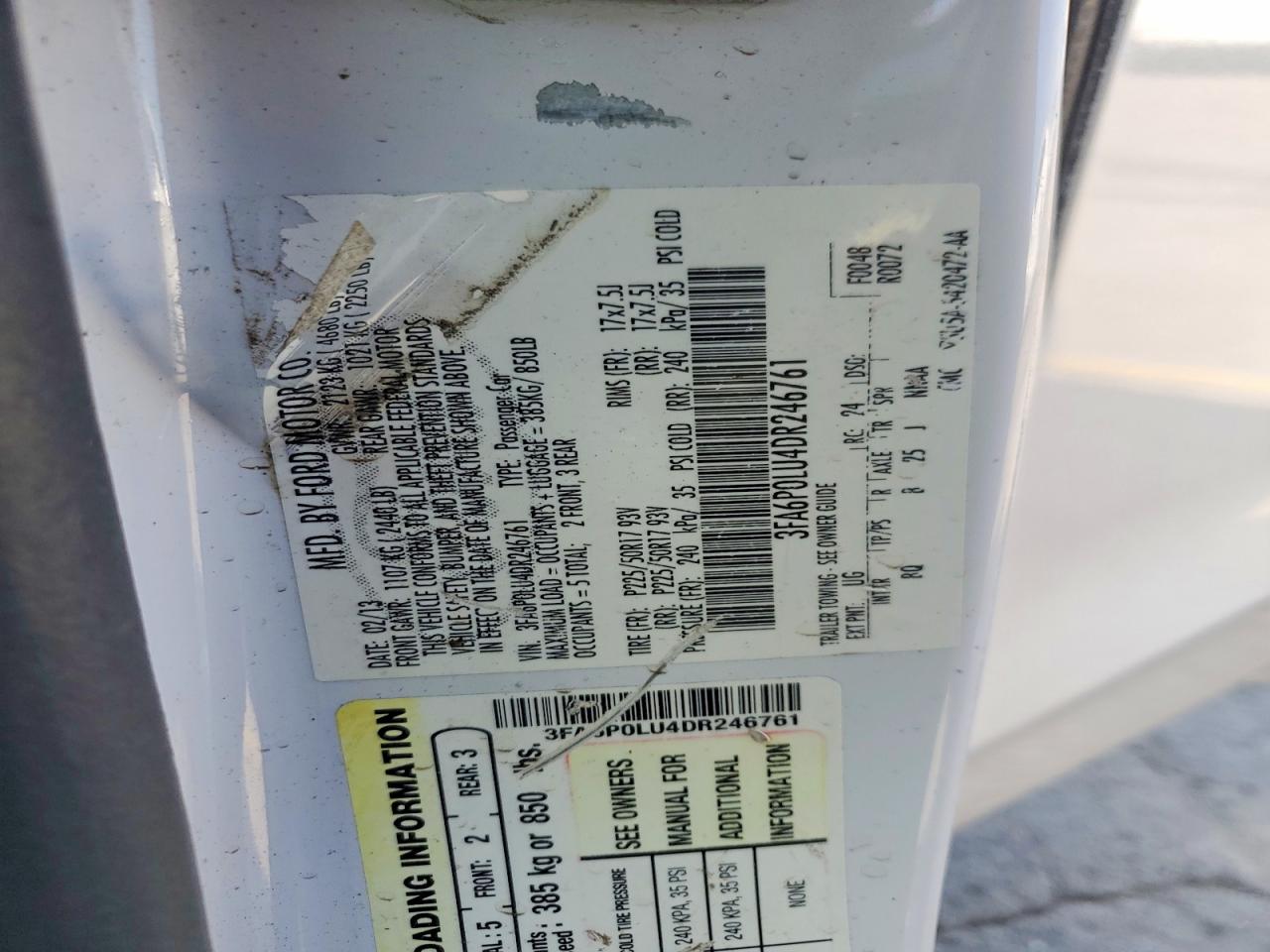 2013 Ford Fusion Se Hybrid White vin: 3FA6P0LU4DR246761