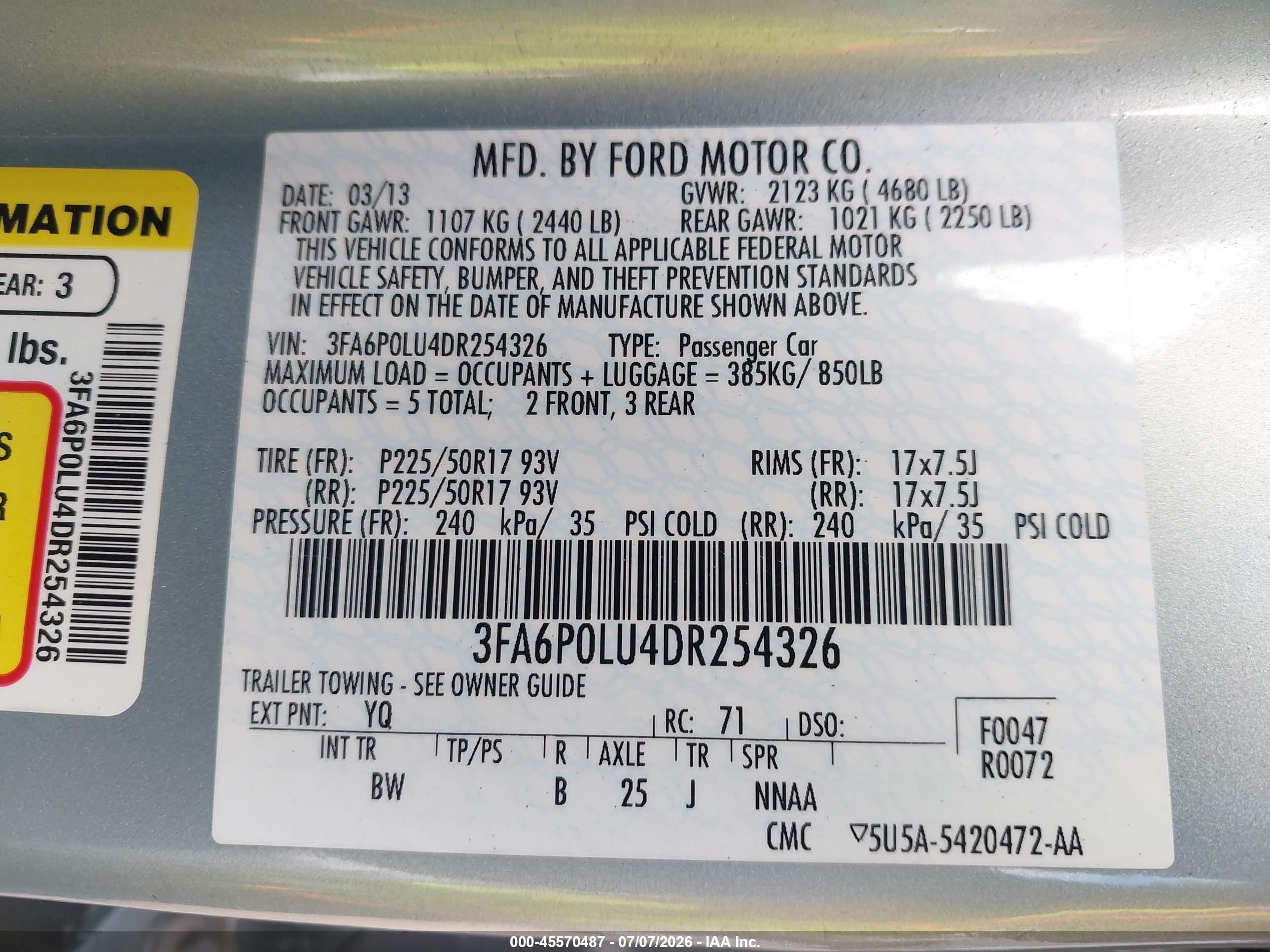 2013 Ford Fusion Hybrid Se Light Blue vin: 3FA6P0LU4DR254326