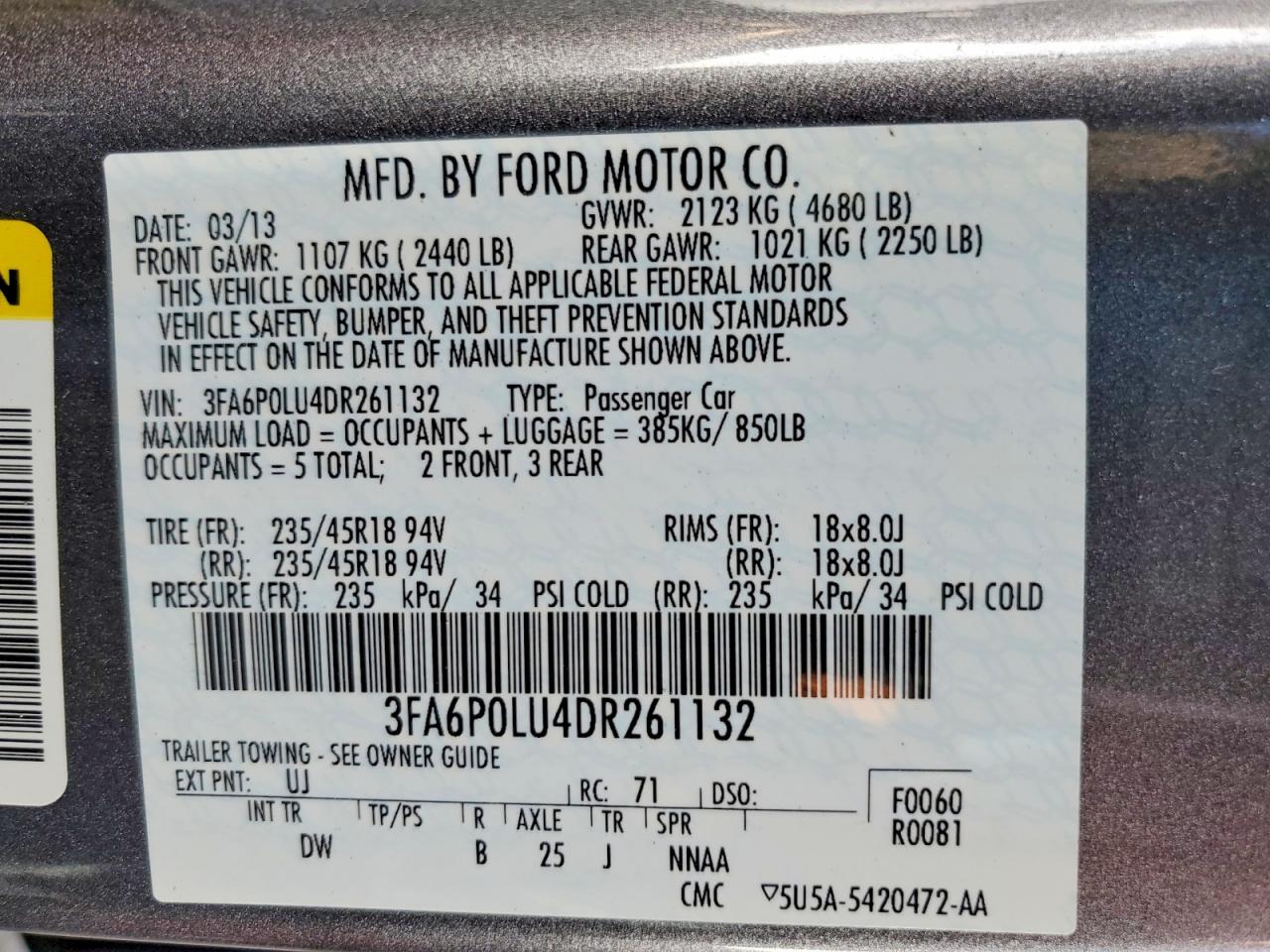 2013 Ford Fusion Se Hybrid Gray vin: 3FA6P0LU4DR261132