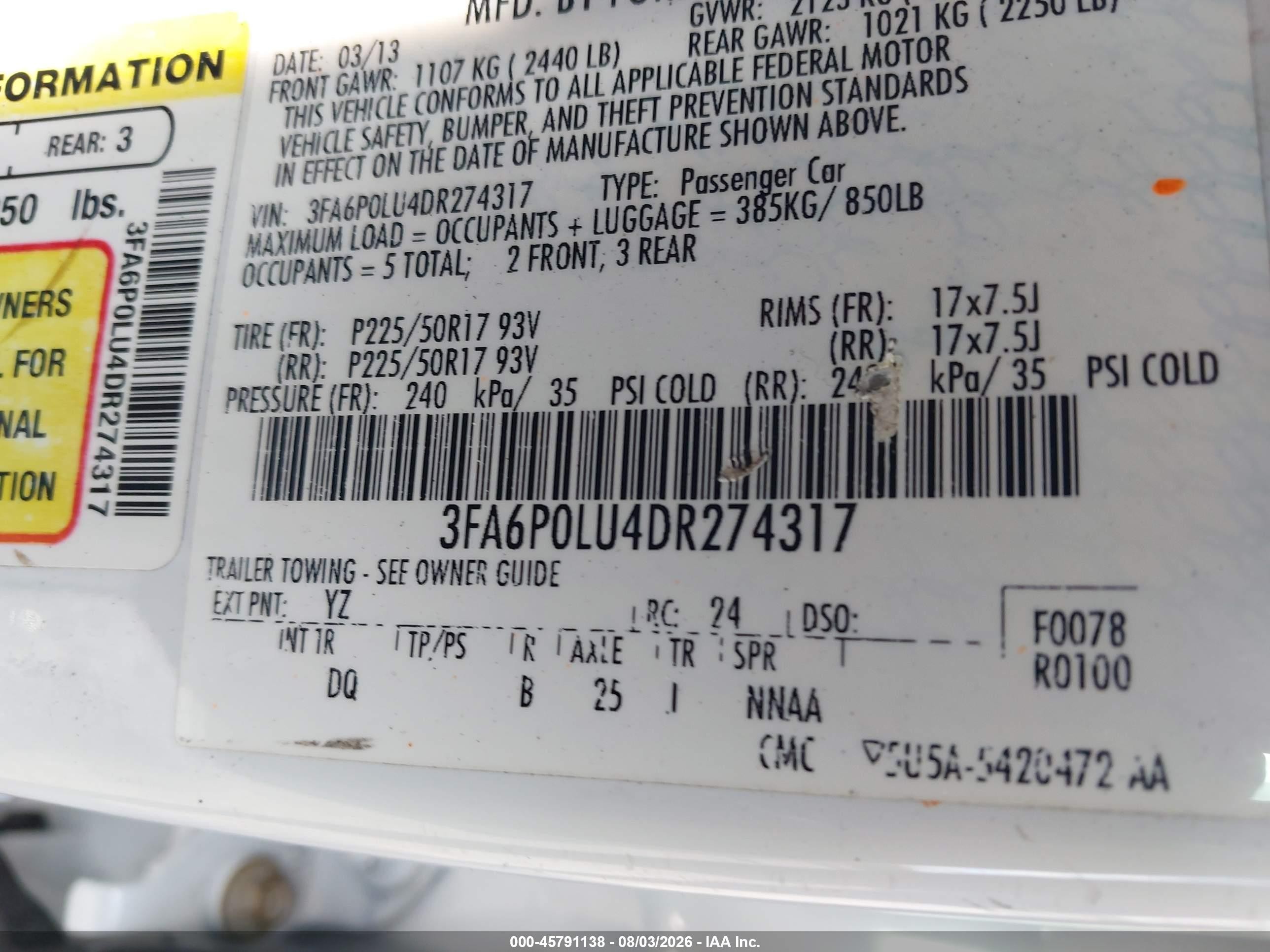 2013 Ford Fusion Hybrid Se White vin: 3FA6P0LU4DR274317