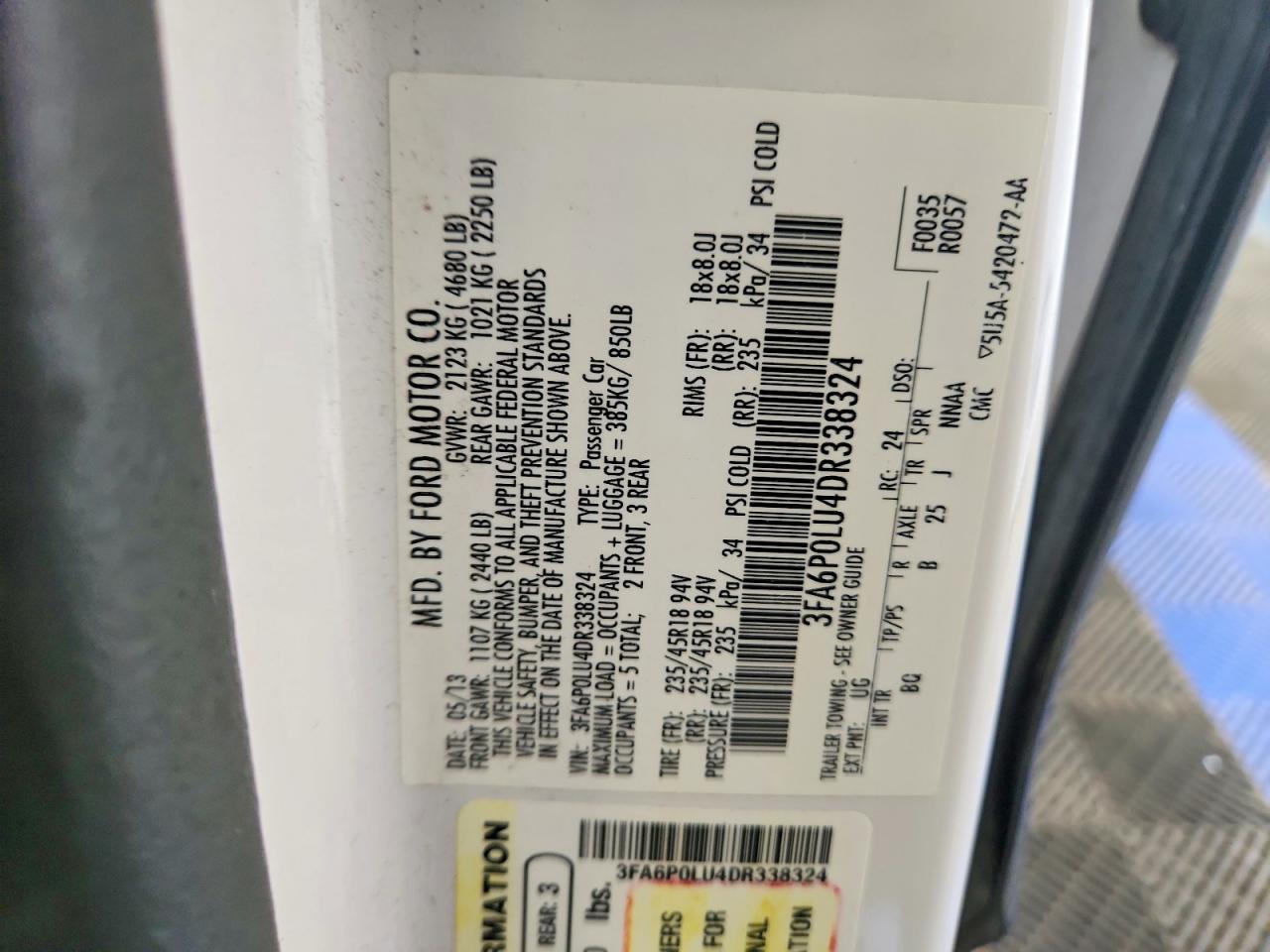 2013 Ford Fusion Se Hybrid White vin: 3FA6P0LU4DR338324