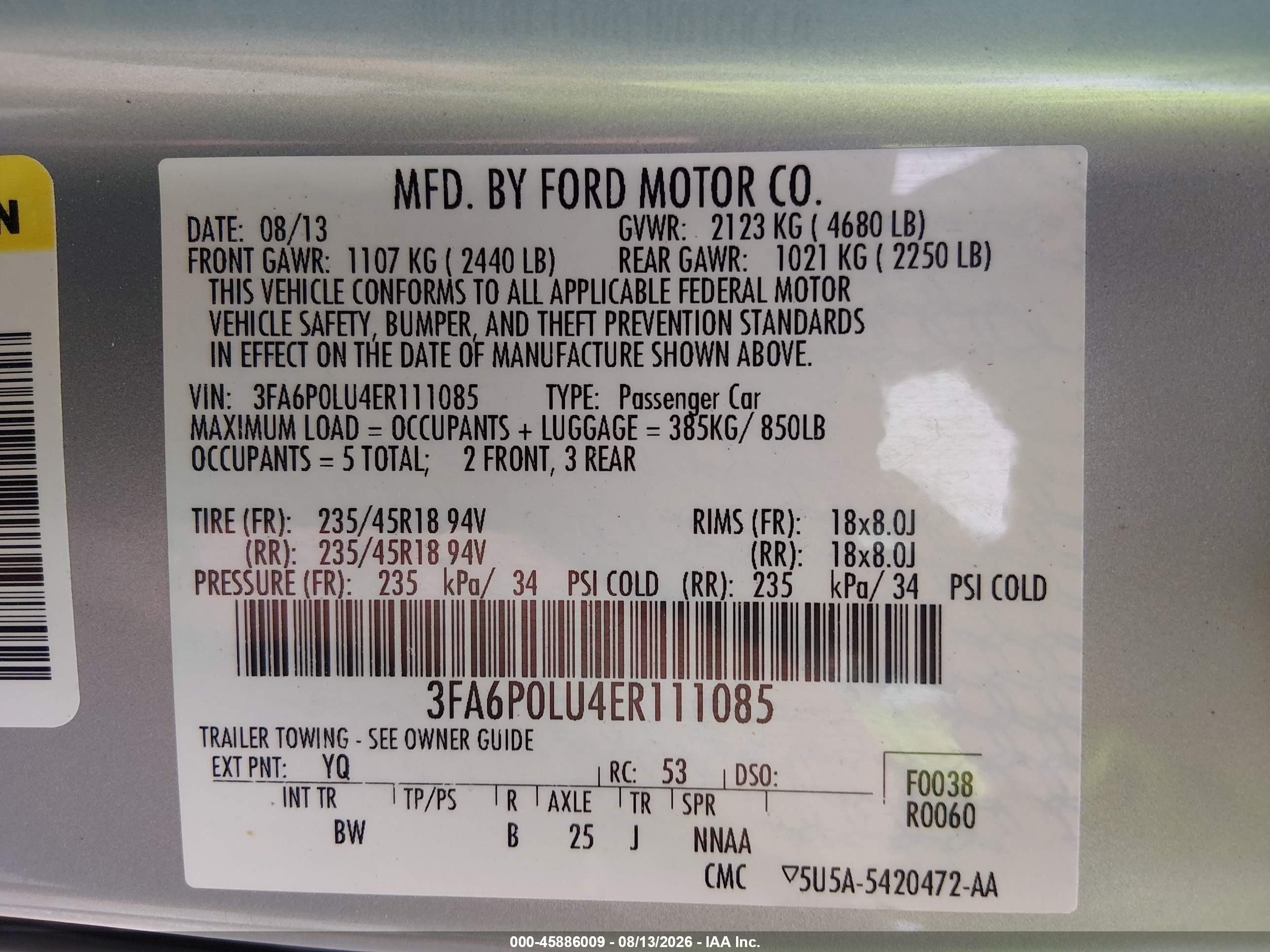 2014 Ford Fusion Hybrid Se Teal vin: 3FA6P0LU4ER111085