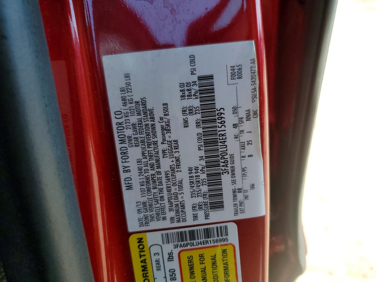 2014 Ford Fusion Se Hybrid Red vin: 3FA6P0LU4ER156995