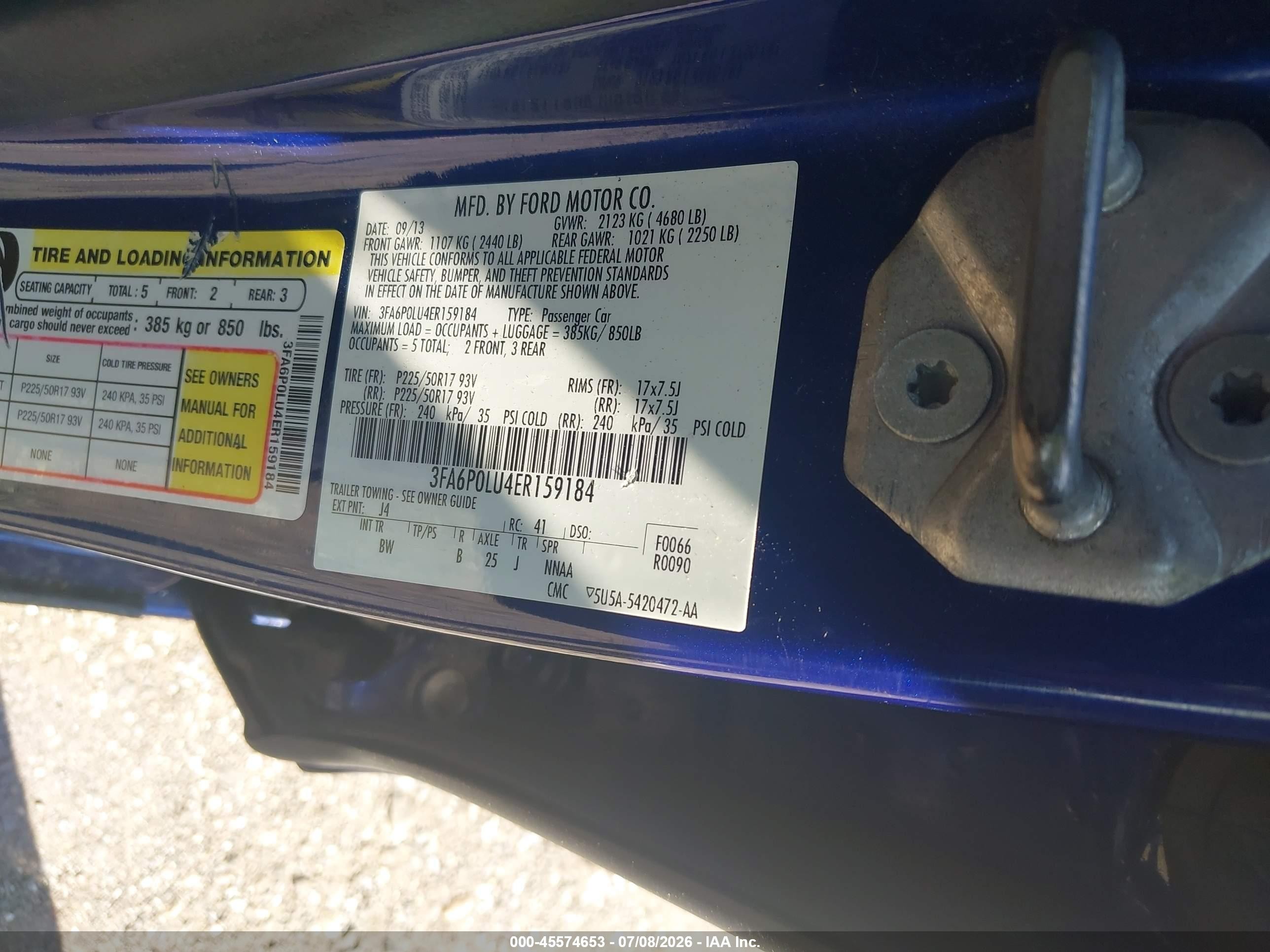 2014 Ford Fusion Hybrid Se Blue vin: 3FA6P0LU4ER159184