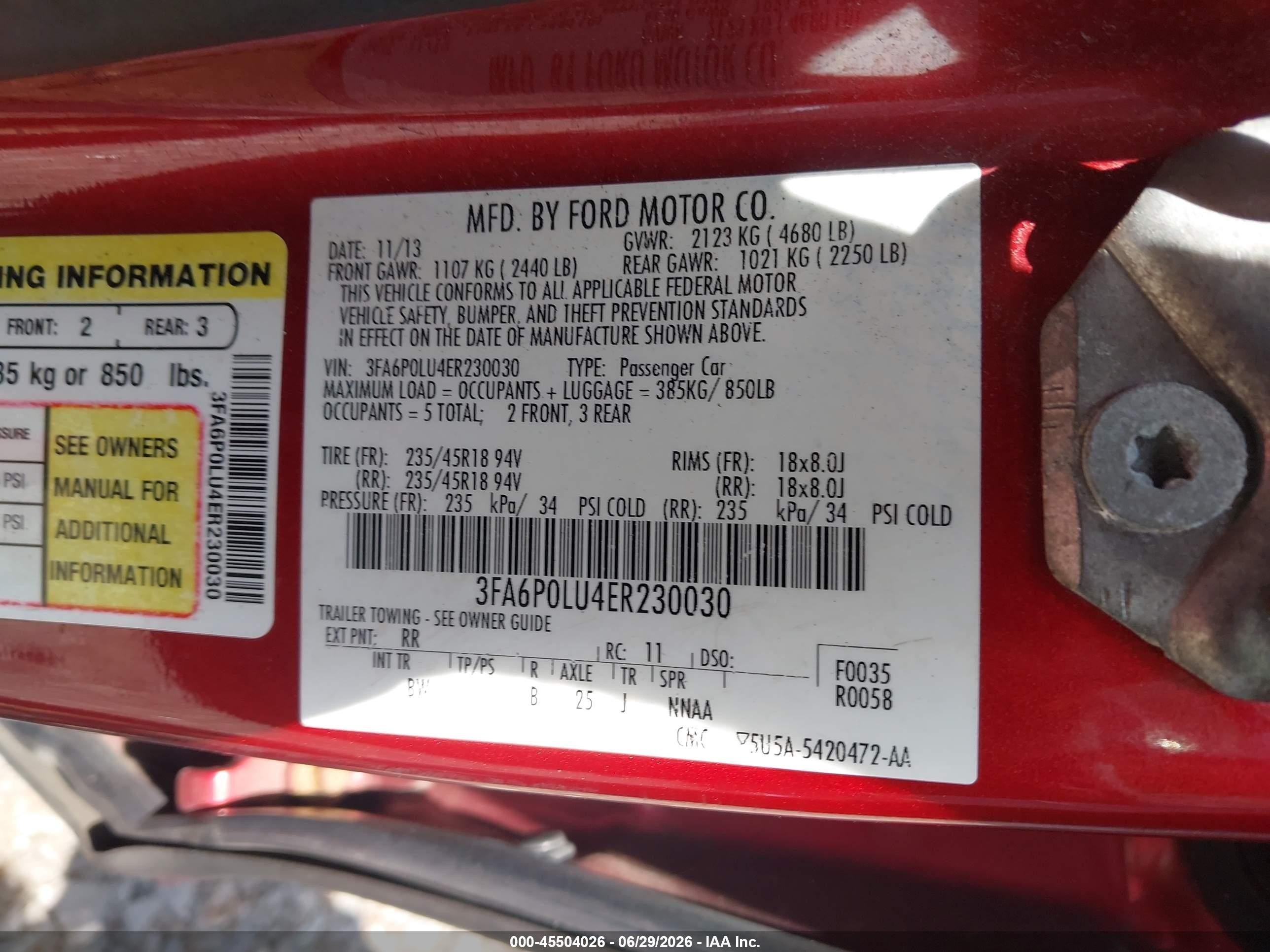2014 Ford Fusion Hybrid Se Red vin: 3FA6P0LU4ER230030