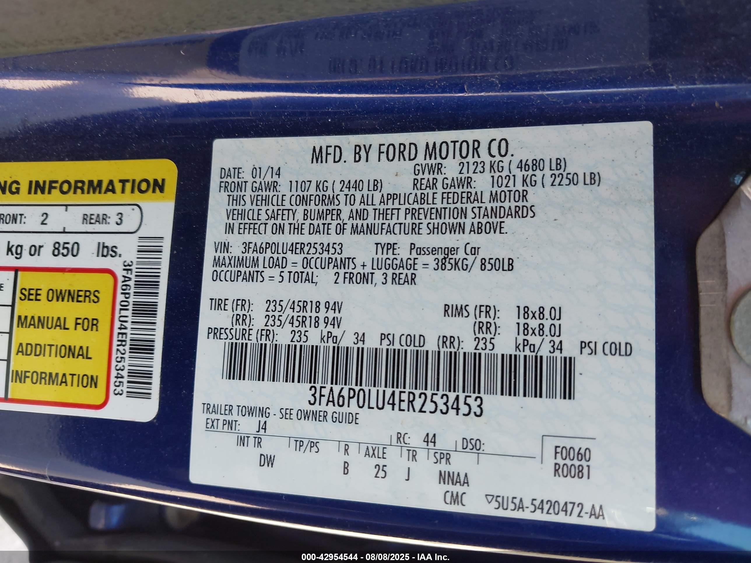 2014 Ford Fusion Hybrid Se Blue vin: 3FA6P0LU4ER253453