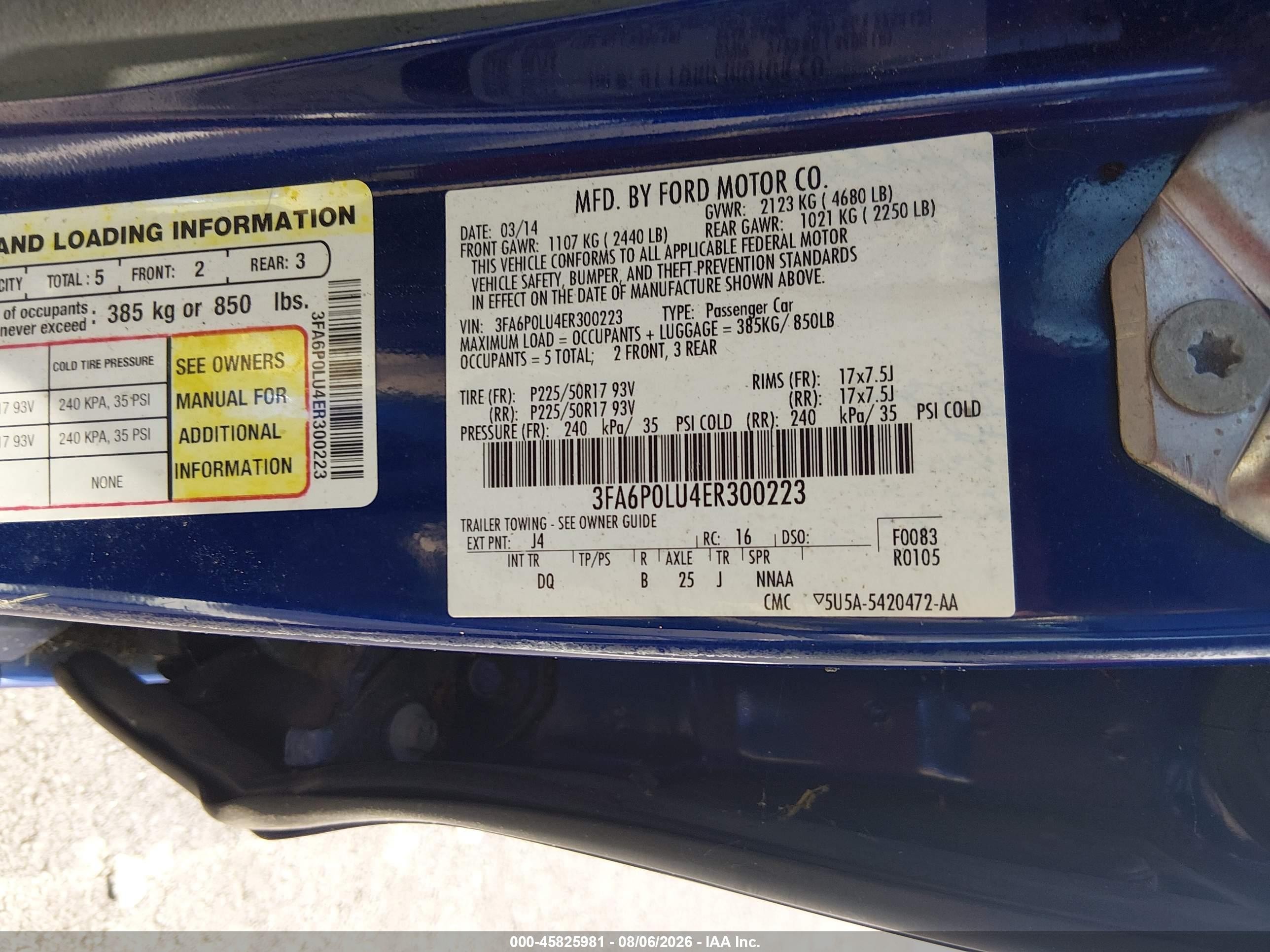 2014 Ford Fusion Hybrid Se Blue vin: 3FA6P0LU4ER300223