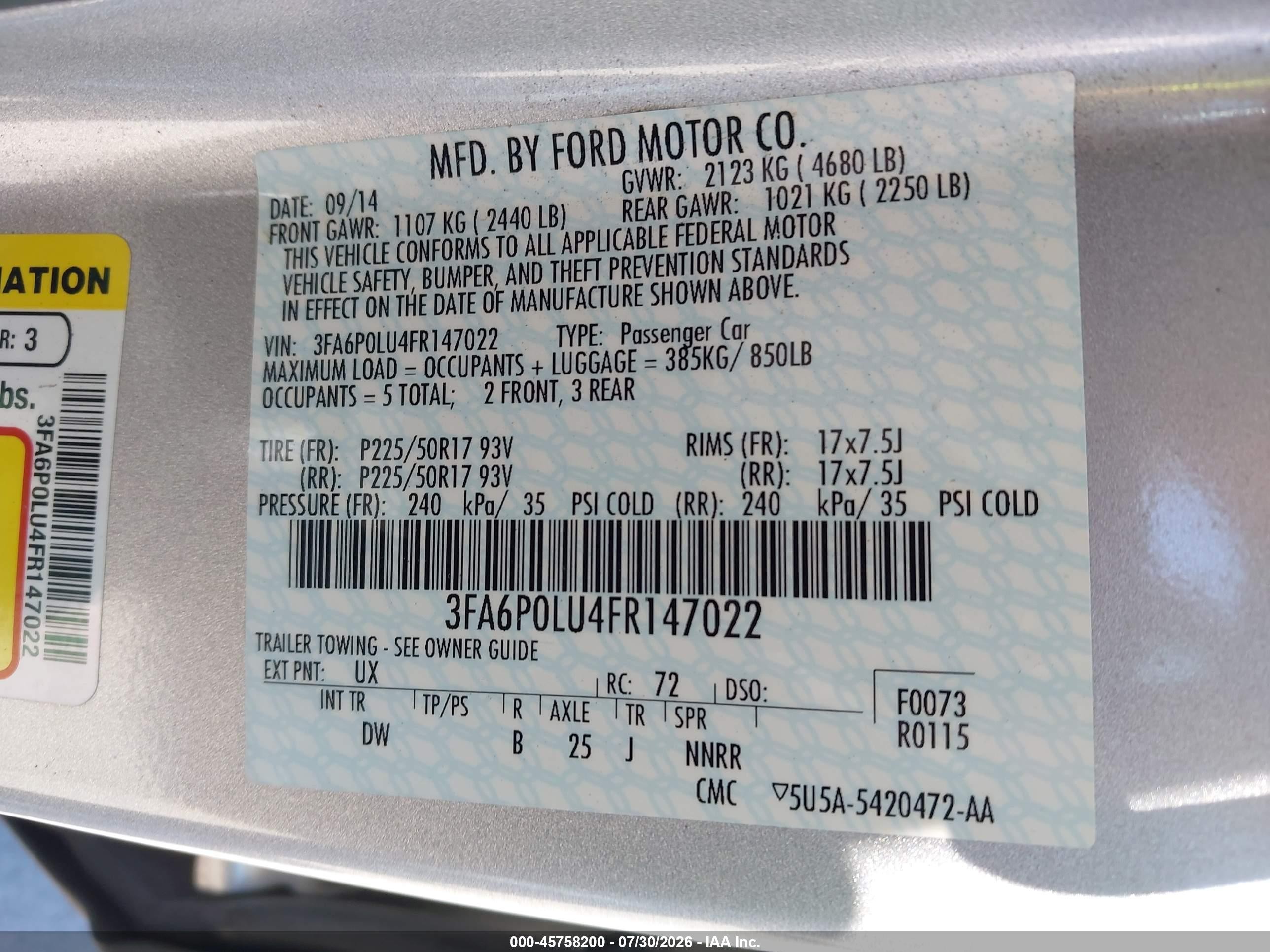2015 Ford Fusion Hybrid Se Silver vin: 3FA6P0LU4FR147022
