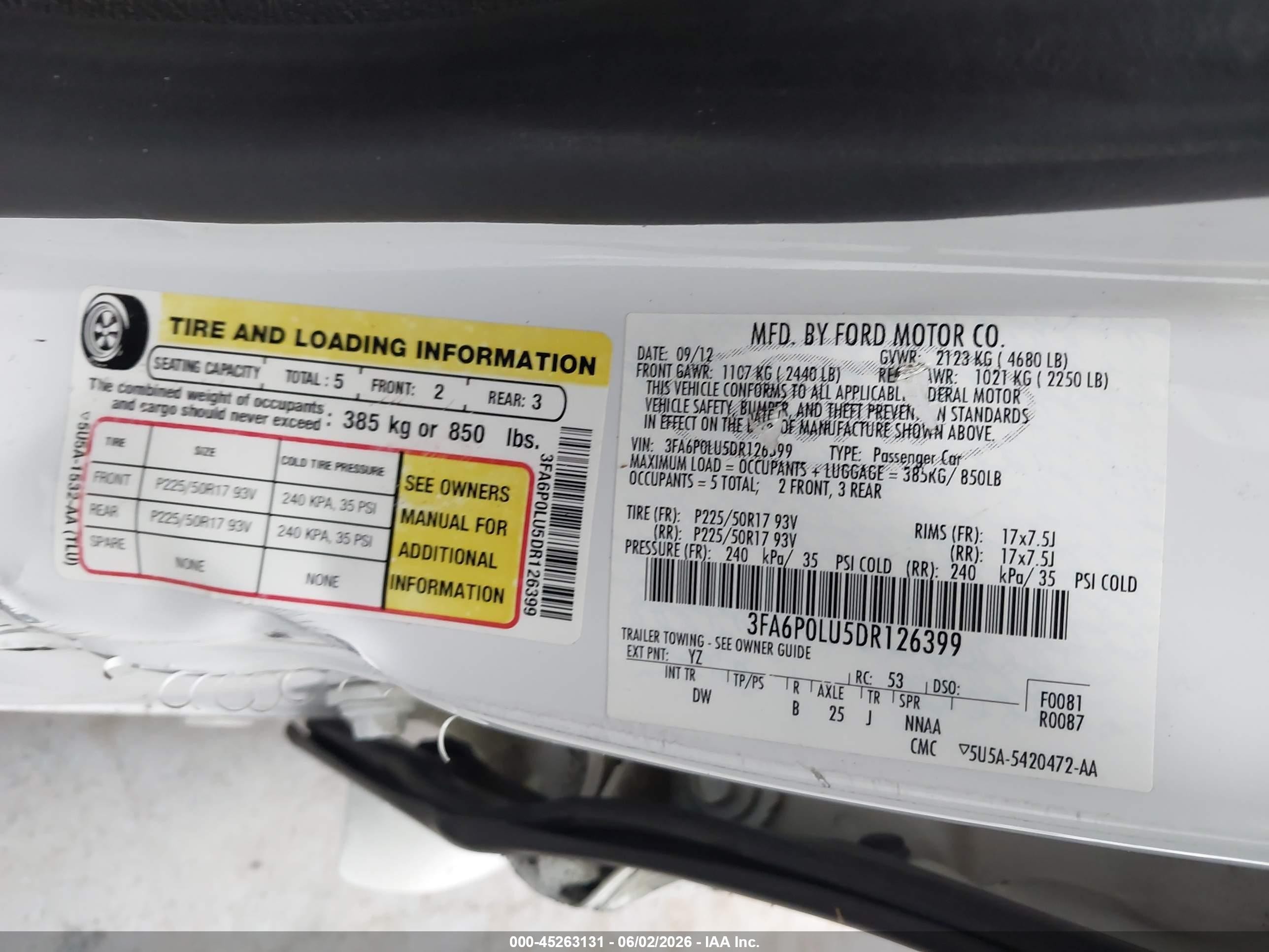 2013 Ford Fusion Hybrid Se White vin: 3FA6P0LU5DR126399