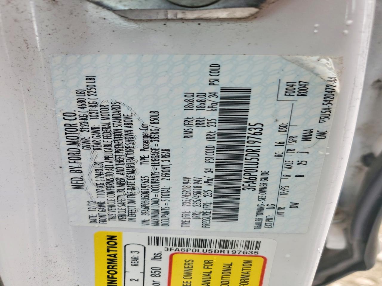 2013 Ford Fusion Se Hybrid White vin: 3FA6P0LU5DR197635
