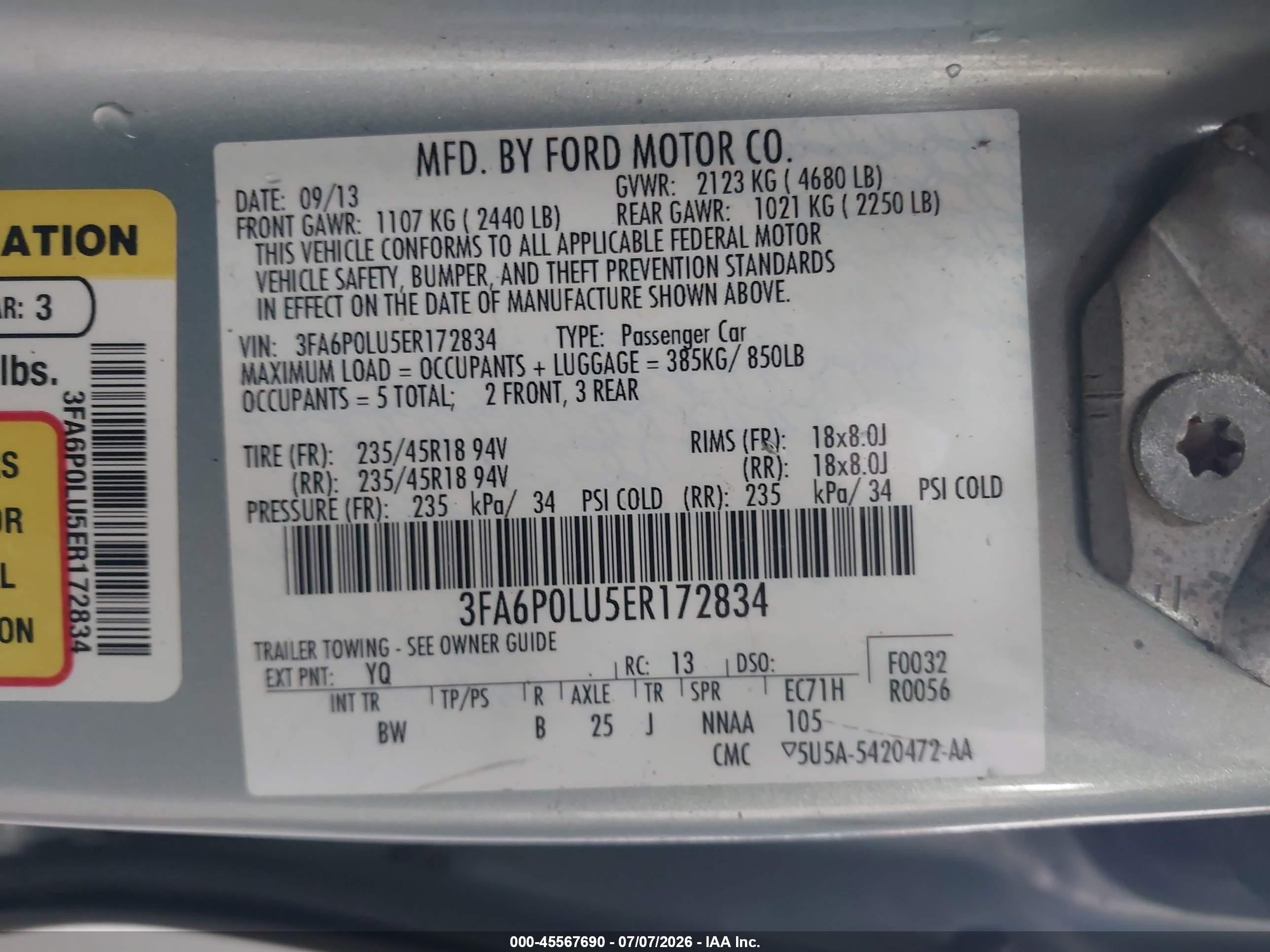 2014 Ford Fusion Hybrid Se Light Blue vin: 3FA6P0LU5ER172834