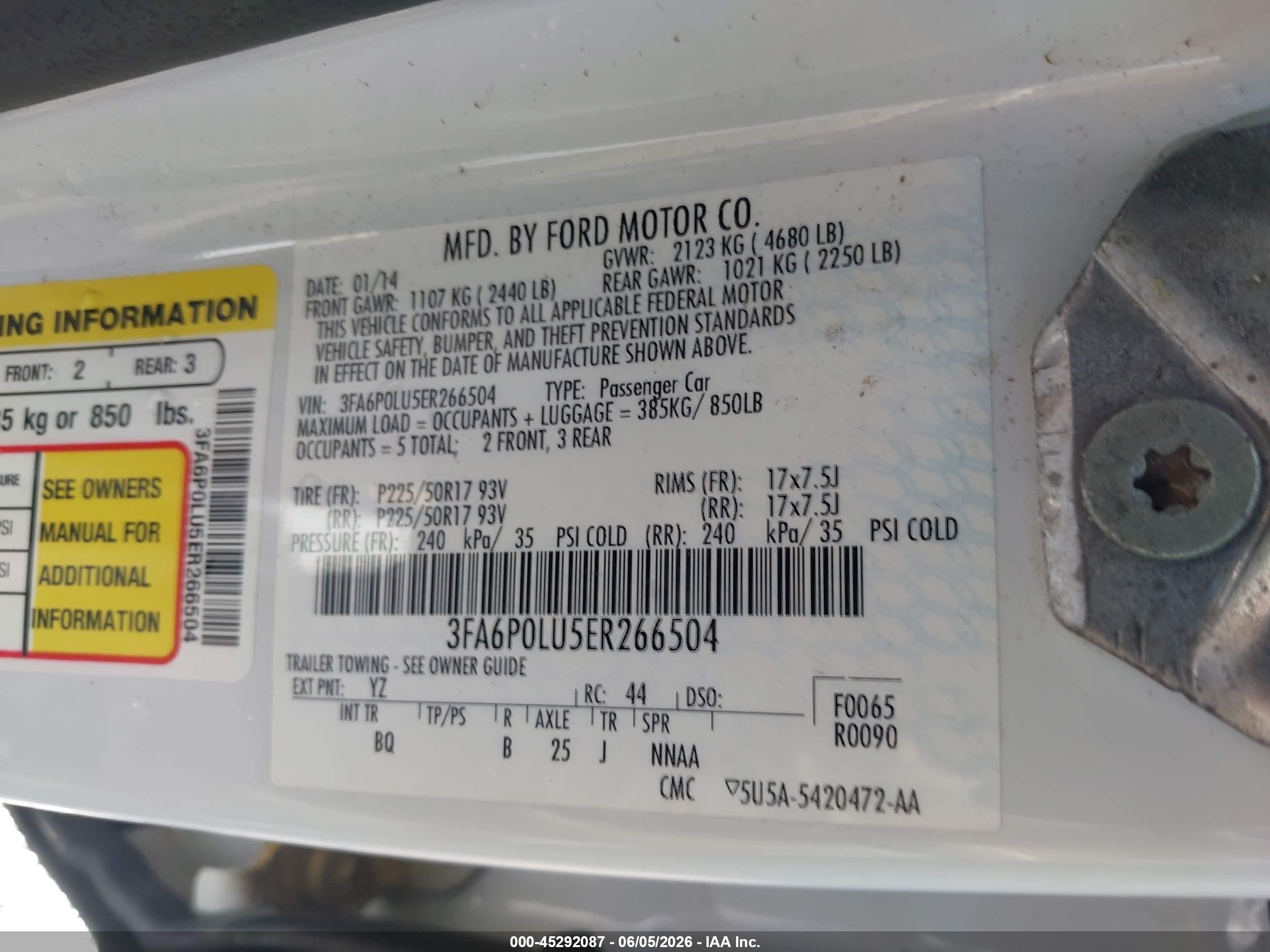 2014 Ford Fusion Hybrid Se White vin: 3FA6P0LU5ER266504