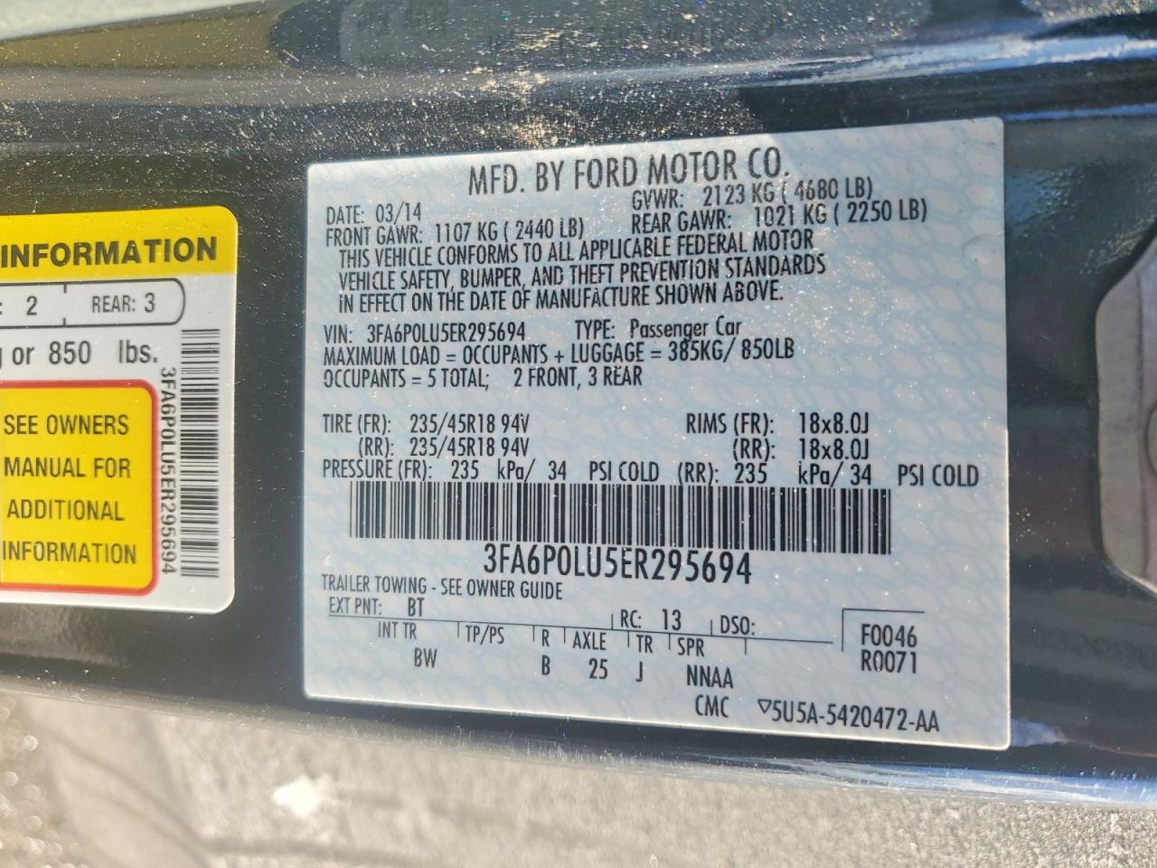 2014 Ford Fusion Se Hybrid Черный vin: 3FA6P0LU5ER295694