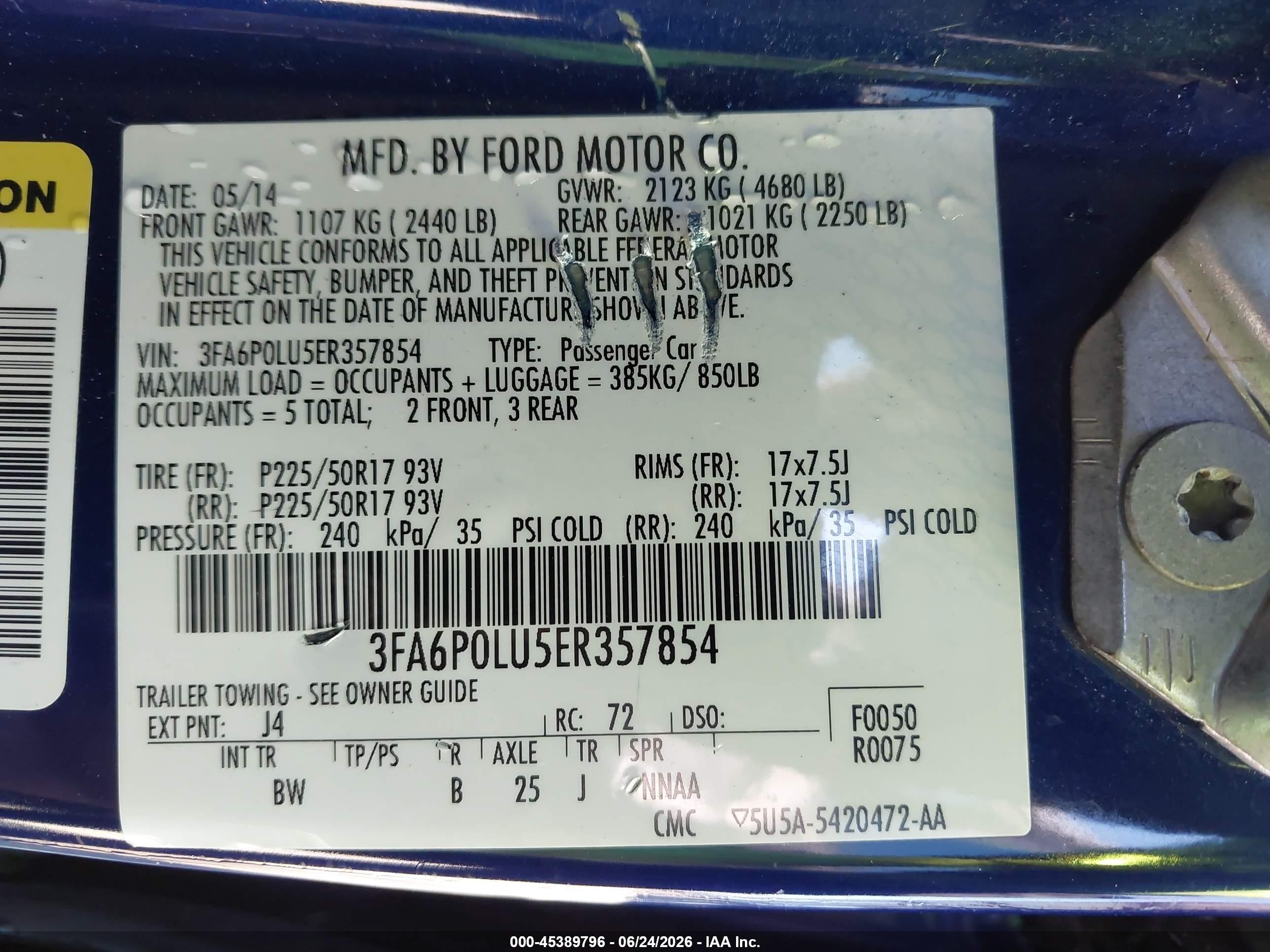 2014 Ford Fusion Hybrid Se Dark Blue vin: 3FA6P0LU5ER357854