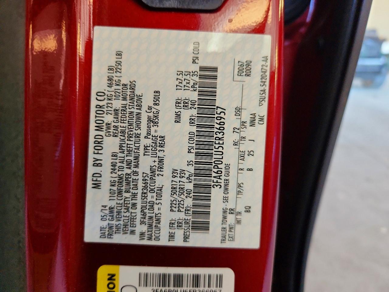 2014 Ford Fusion Se Hybrid Red vin: 3FA6P0LU5ER366957