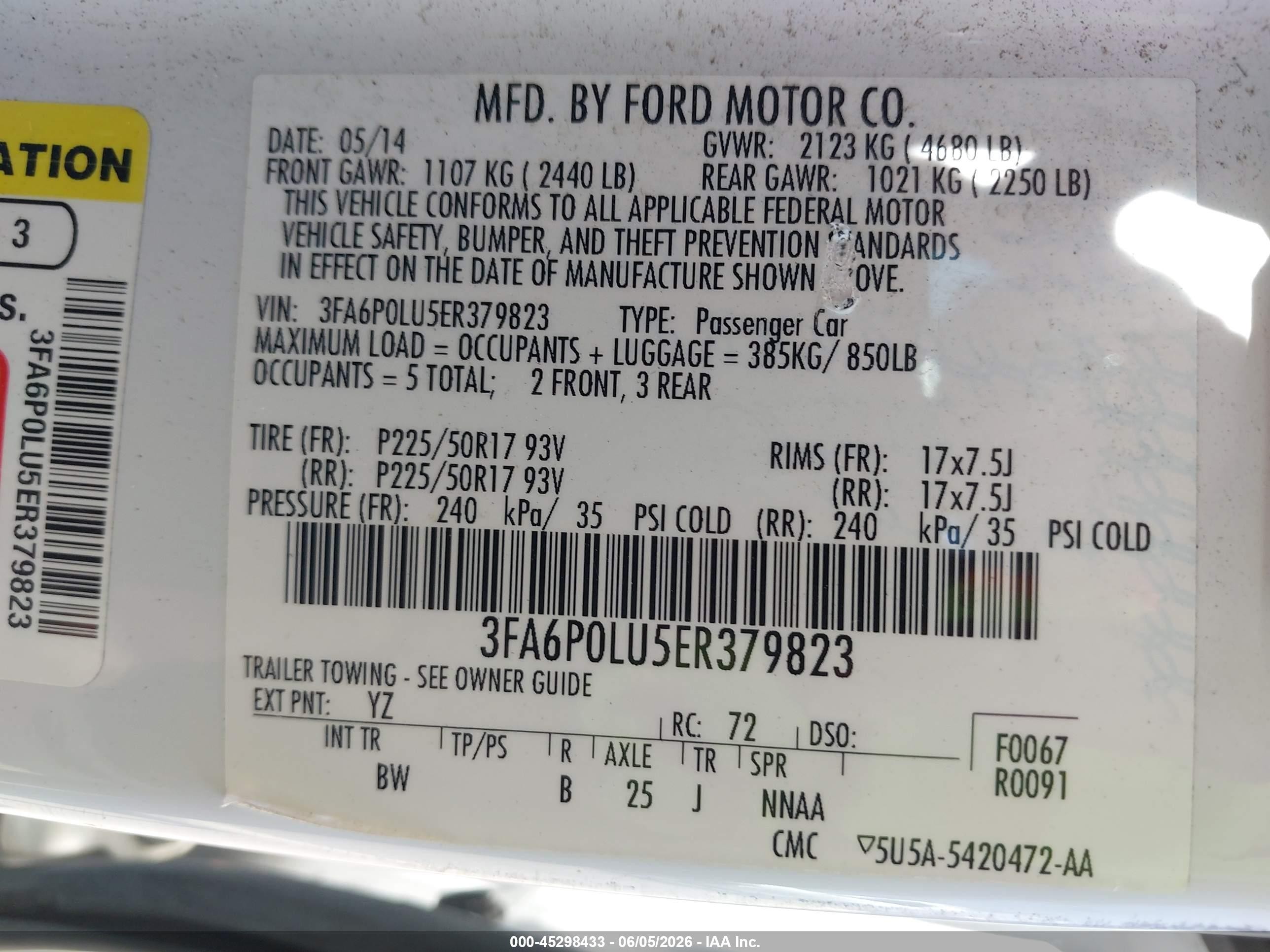 2014 Ford Fusion Hybrid Se White vin: 3FA6P0LU5ER379823