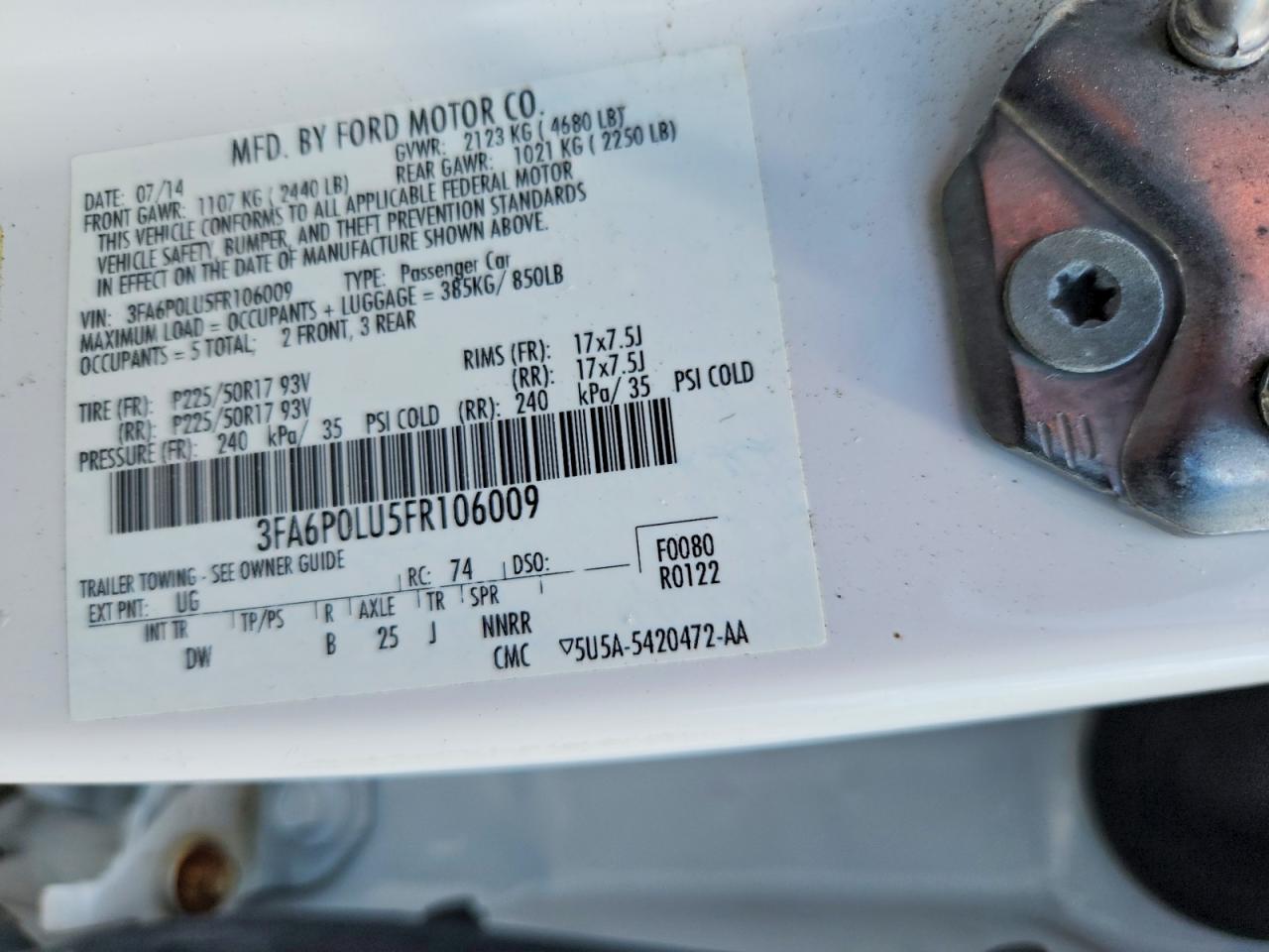 2015 Ford Fusion Se Hybrid Белый vin: 3FA6P0LU5FR106009