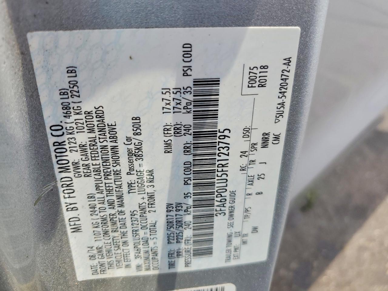 2015 Ford Fusion Se Hybrid Silver vin: 3FA6P0LU5FR123795