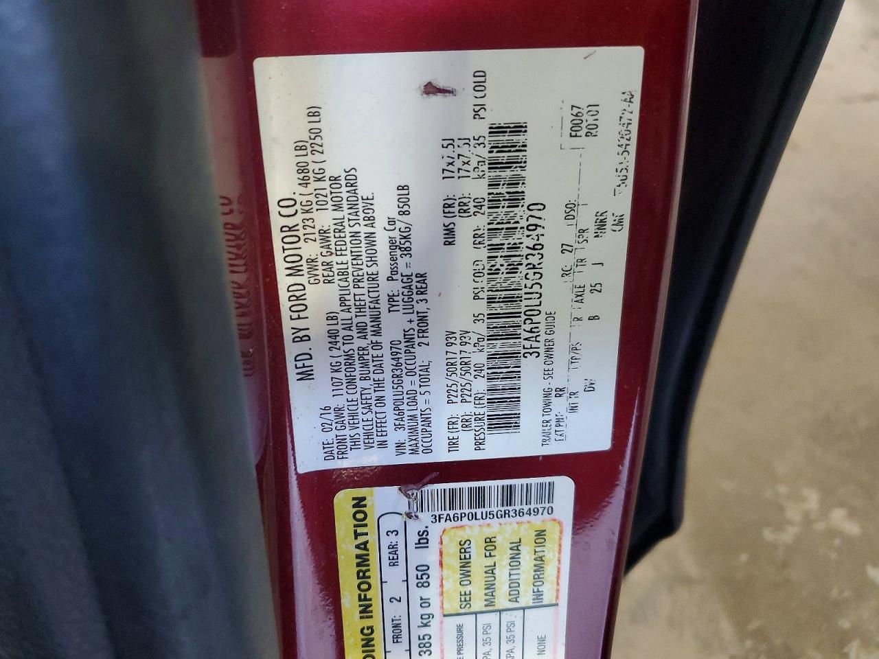 2016 Ford Fusion Se Hybrid Red vin: 3FA6P0LU5GR364970