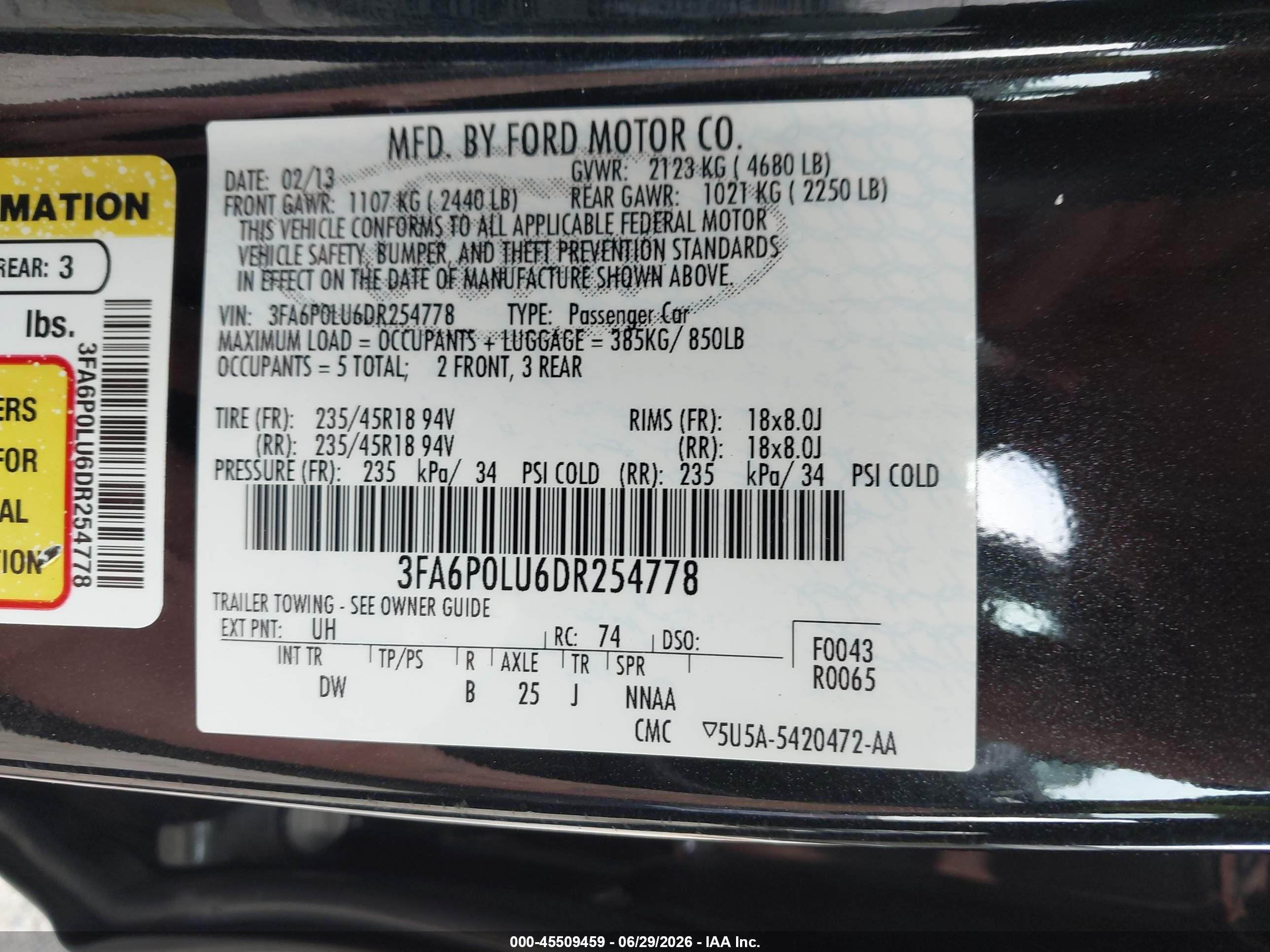 2013 Ford Fusion Hybrid Se Black vin: 3FA6P0LU6DR254778