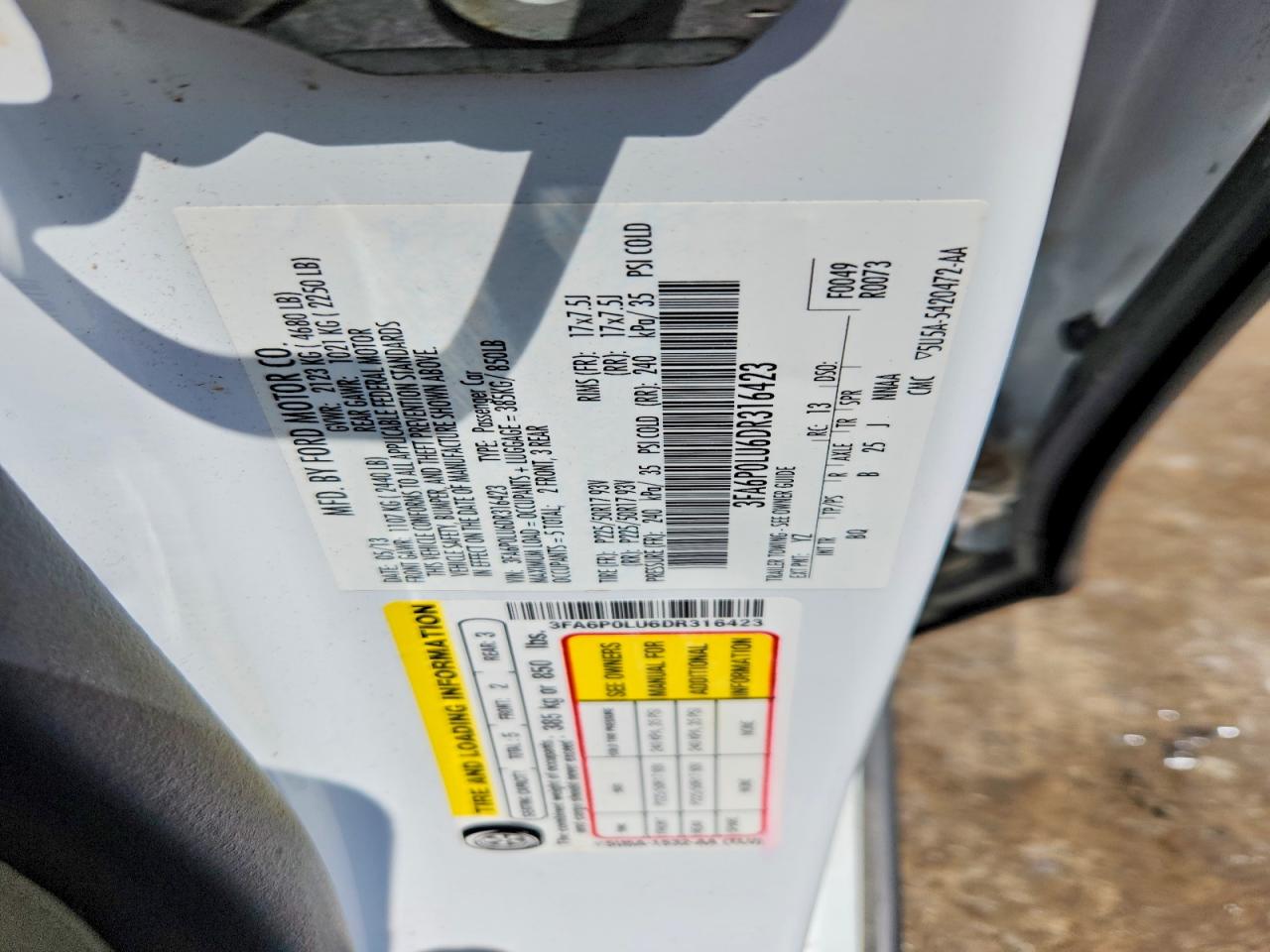 2013 Ford Fusion Se Hybrid White vin: 3FA6P0LU6DR316423