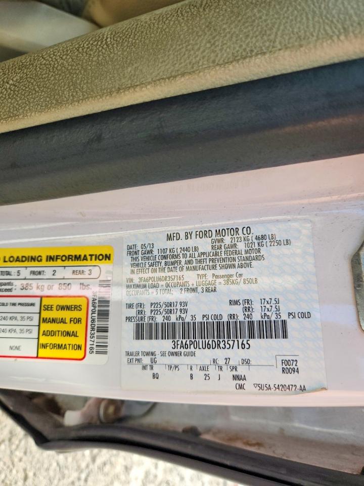 2013 Ford Fusion Se Hybrid White vin: 3FA6P0LU6DR357165