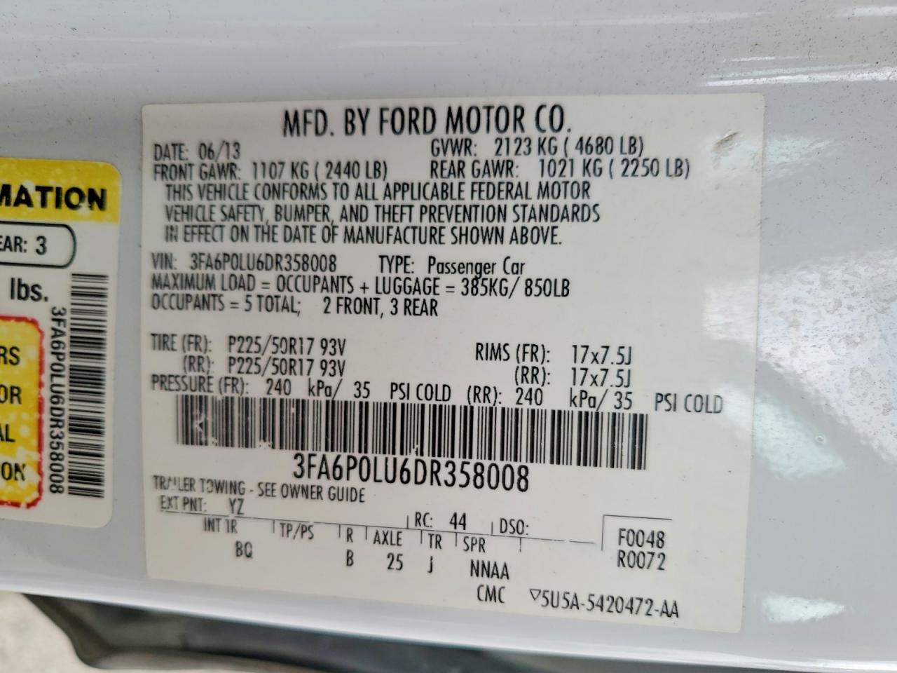 2013 Ford Fusion Se Hybrid Белый vin: 3FA6P0LU6DR358008