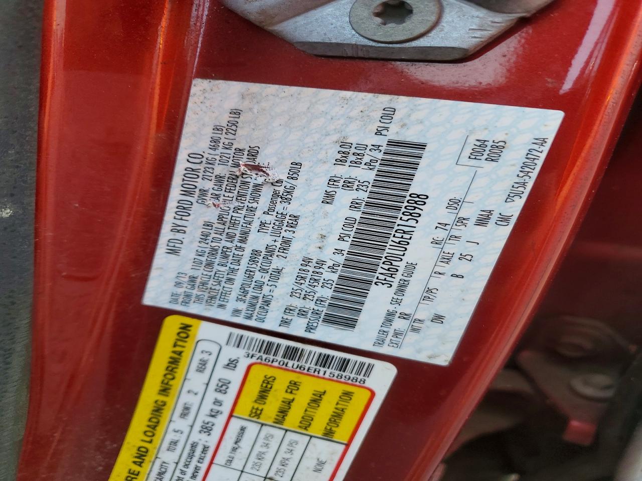 2014 Ford Fusion Se Hybrid Red vin: 3FA6P0LU6ER158988